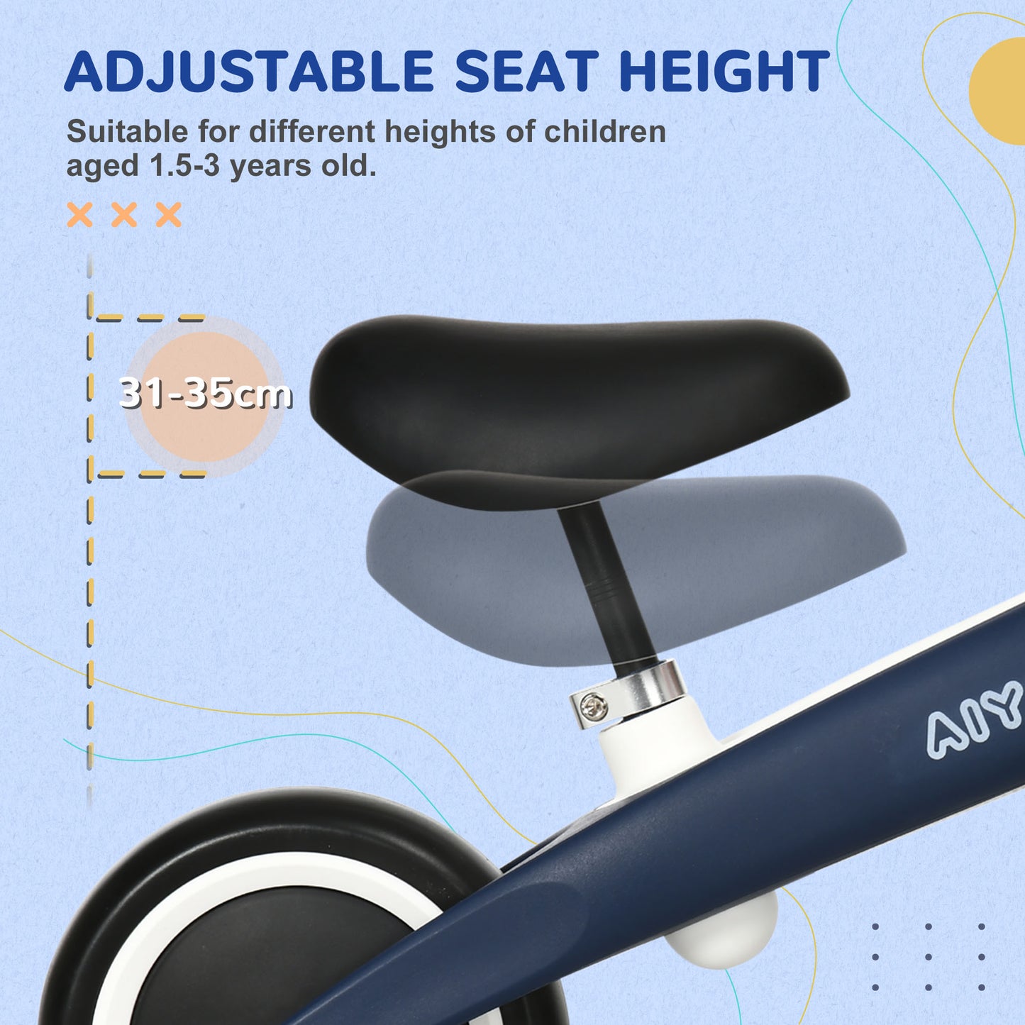 Baby Balance Bike, with Adjustable Seat, for 1.5-3 Years