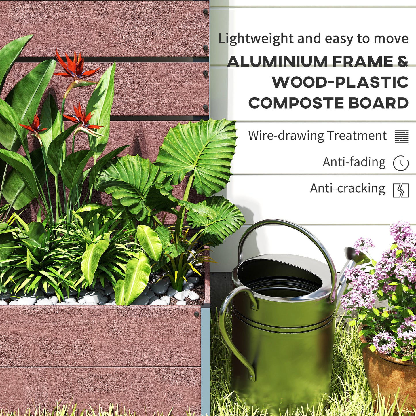 34 x 69.5cm Garden Planter Box, with Back Trellis