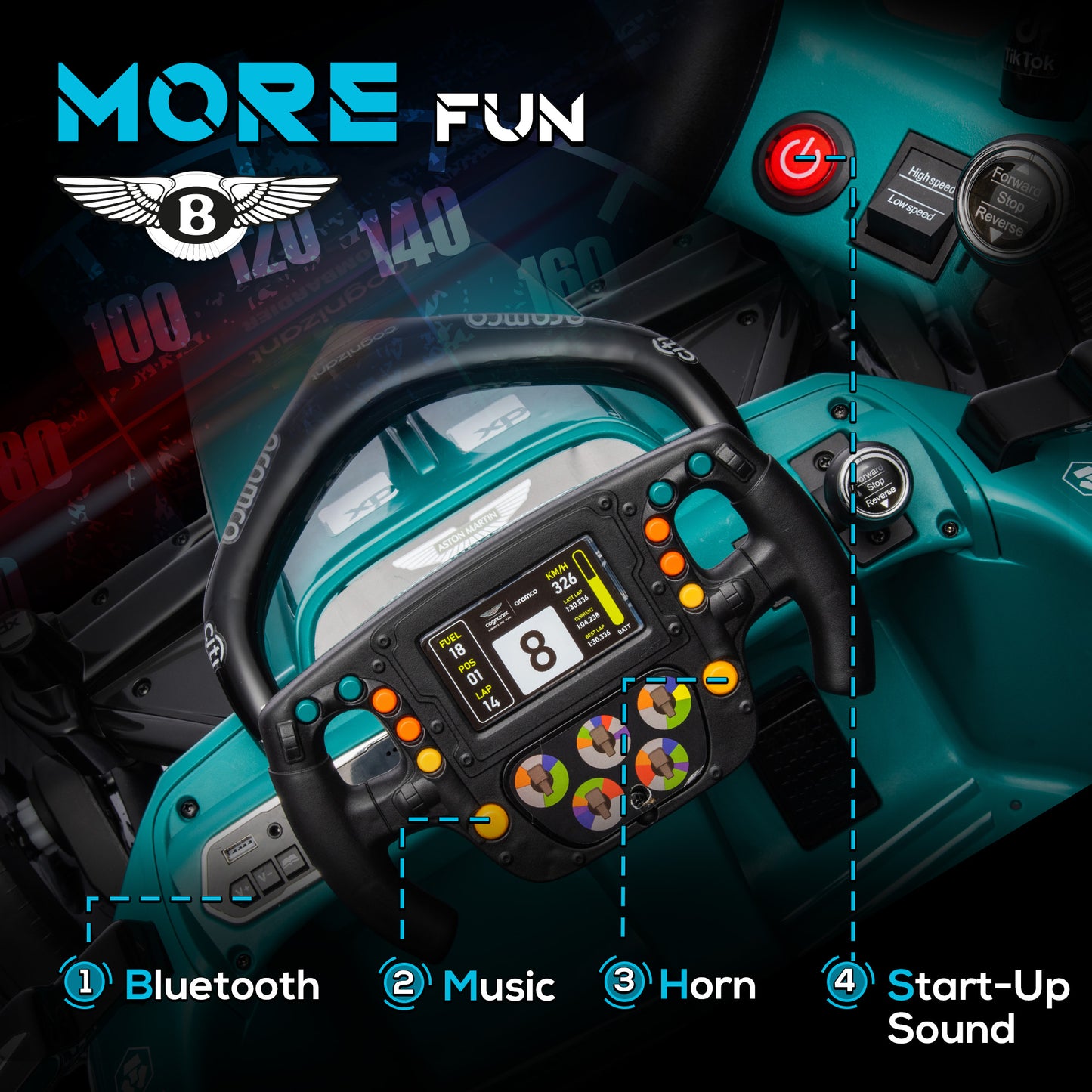 Aston Martin Licensed 12V Kids Ride on Racing Kart w/ Bluetooth