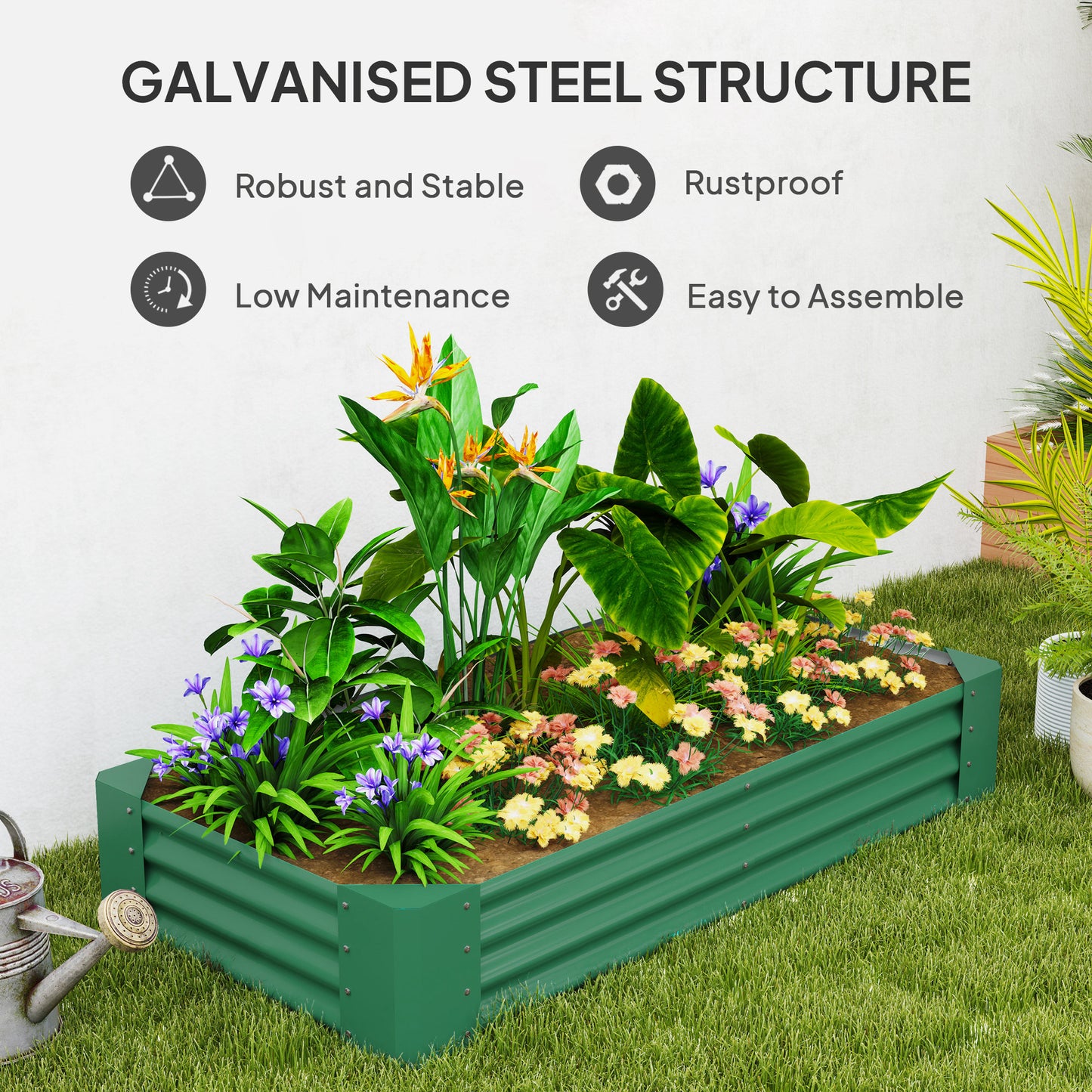 180 x 90cm Galvanised Steel Open Planter