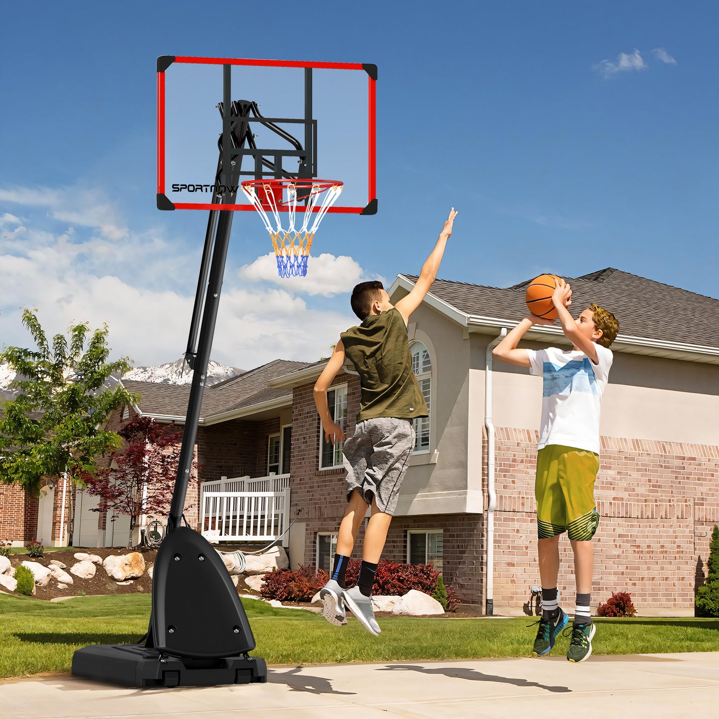 2.4-2.9m Adjustable Basketball Hoop and Stand with Weighted Base