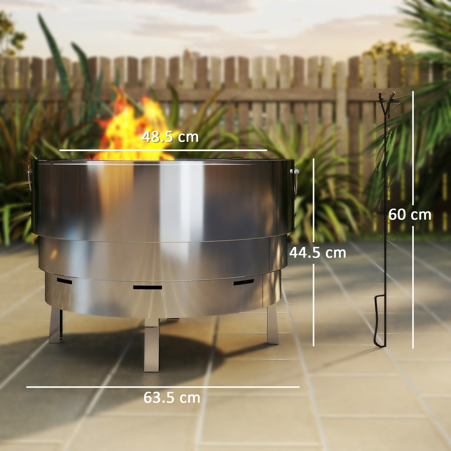 Stainless Steel Wood-burning Fire Pit with Fire Poker