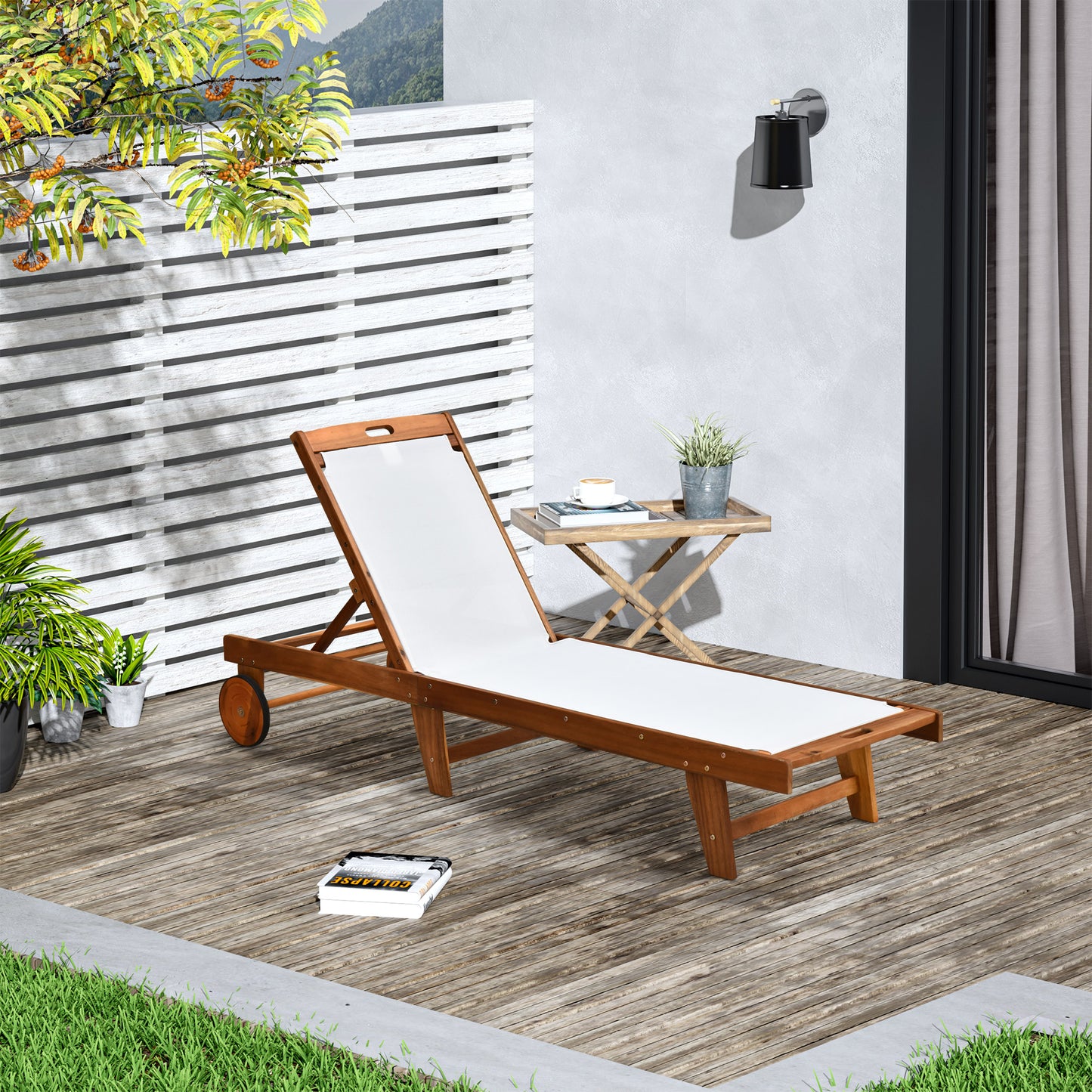 Outdoor Acacia Wood Texteline Beach Sun Lounger Garden Patio Sunbed