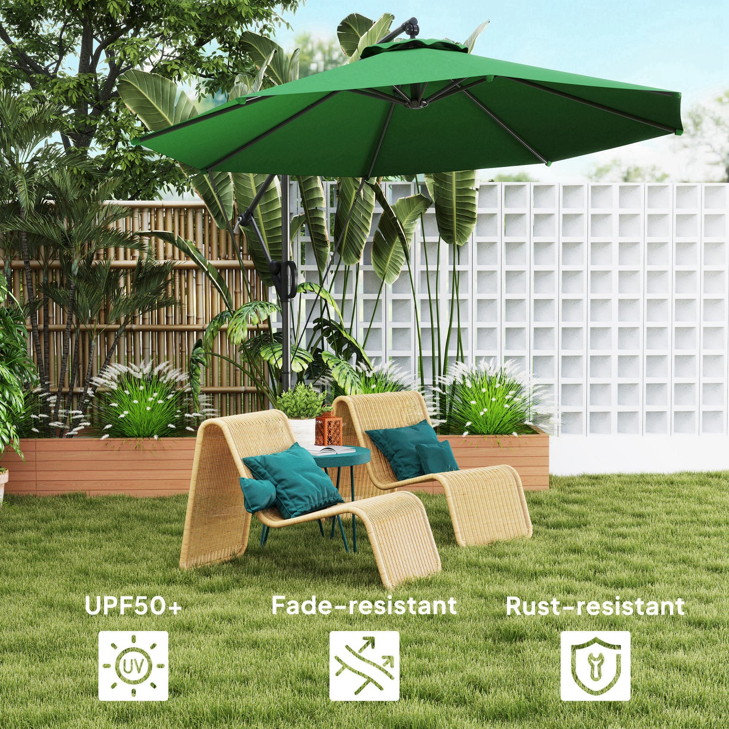 3(m) Garden Cantilever Parasol with Cover and Wind Protection Strap
