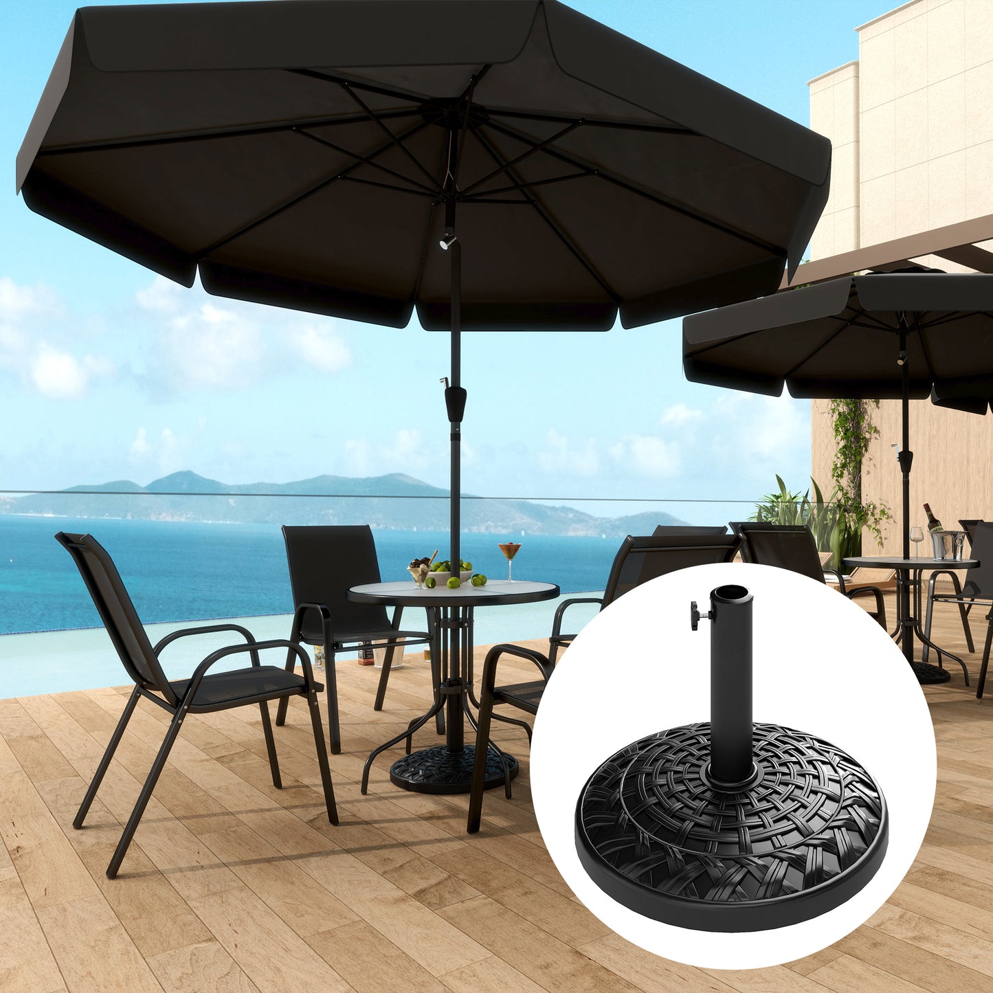 12kg Garden Parasol Base, Round Resin Garden Umbrella Base
