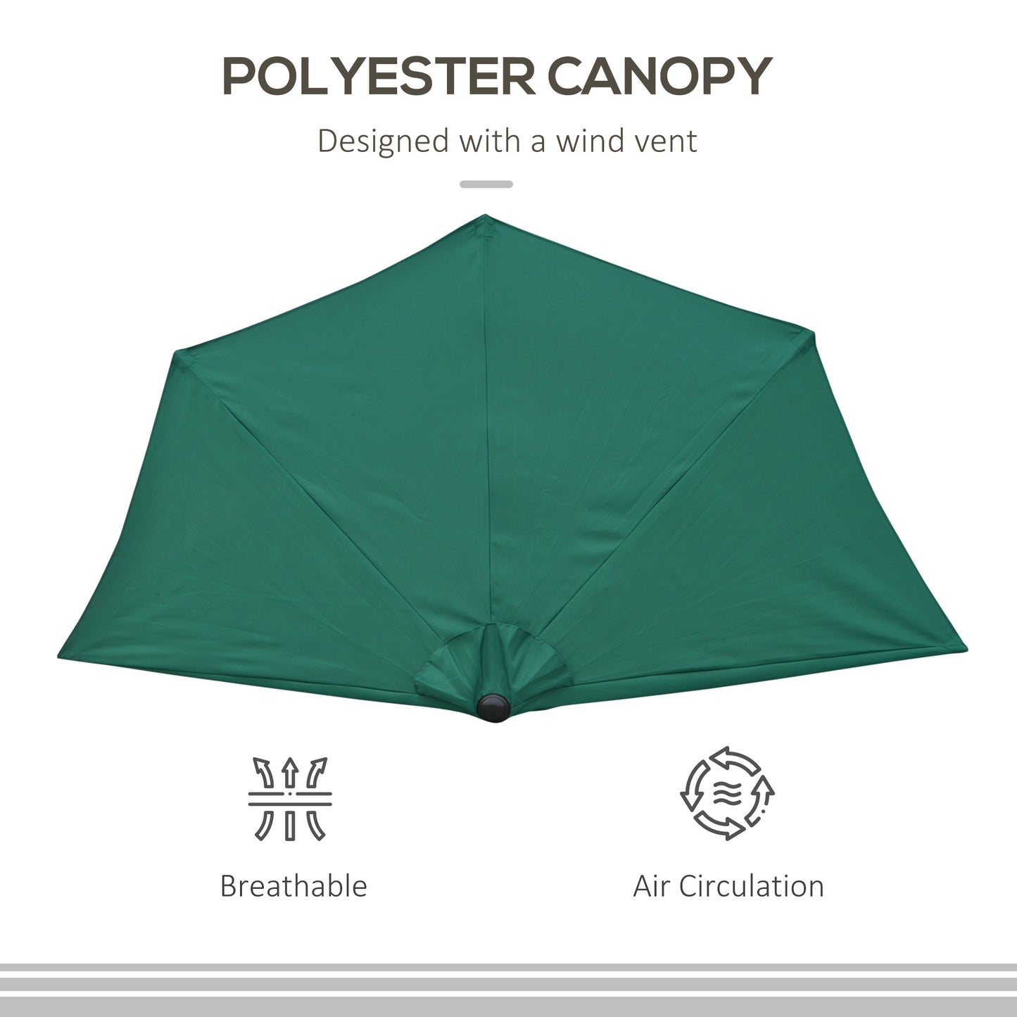 2.7m Garden Half Parasol, Outdoor Balcony Umbrella with 5 Steel Ribs