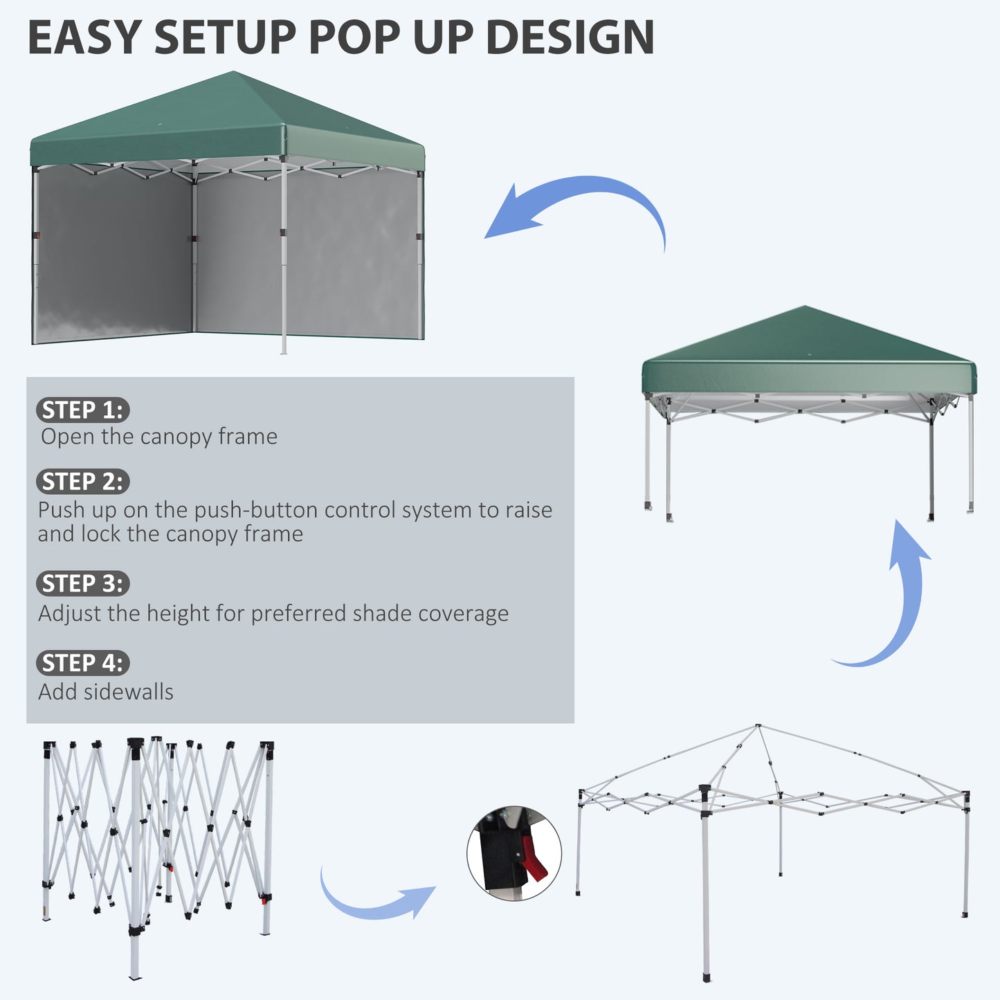 3 x 3 (M) Pop Up Gazebo, UPF 30+ with 2 Sidewalls