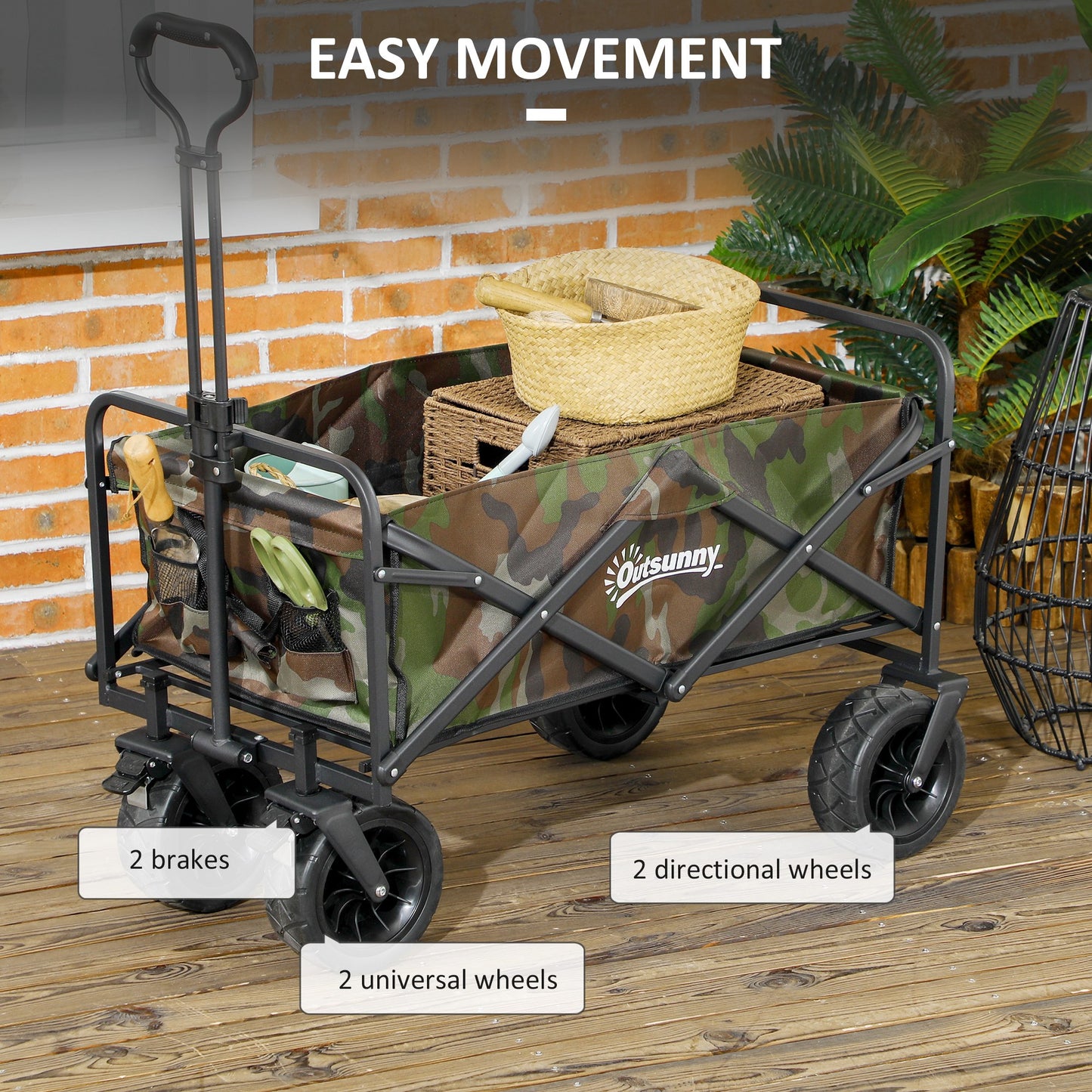 95L Folding Steel Frame Garden Trolley, with Handle
