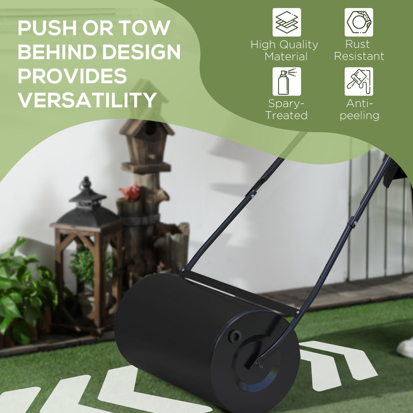 Heavy Duty Garden Lawn Roller Push Tow Water Sand Filled 46L