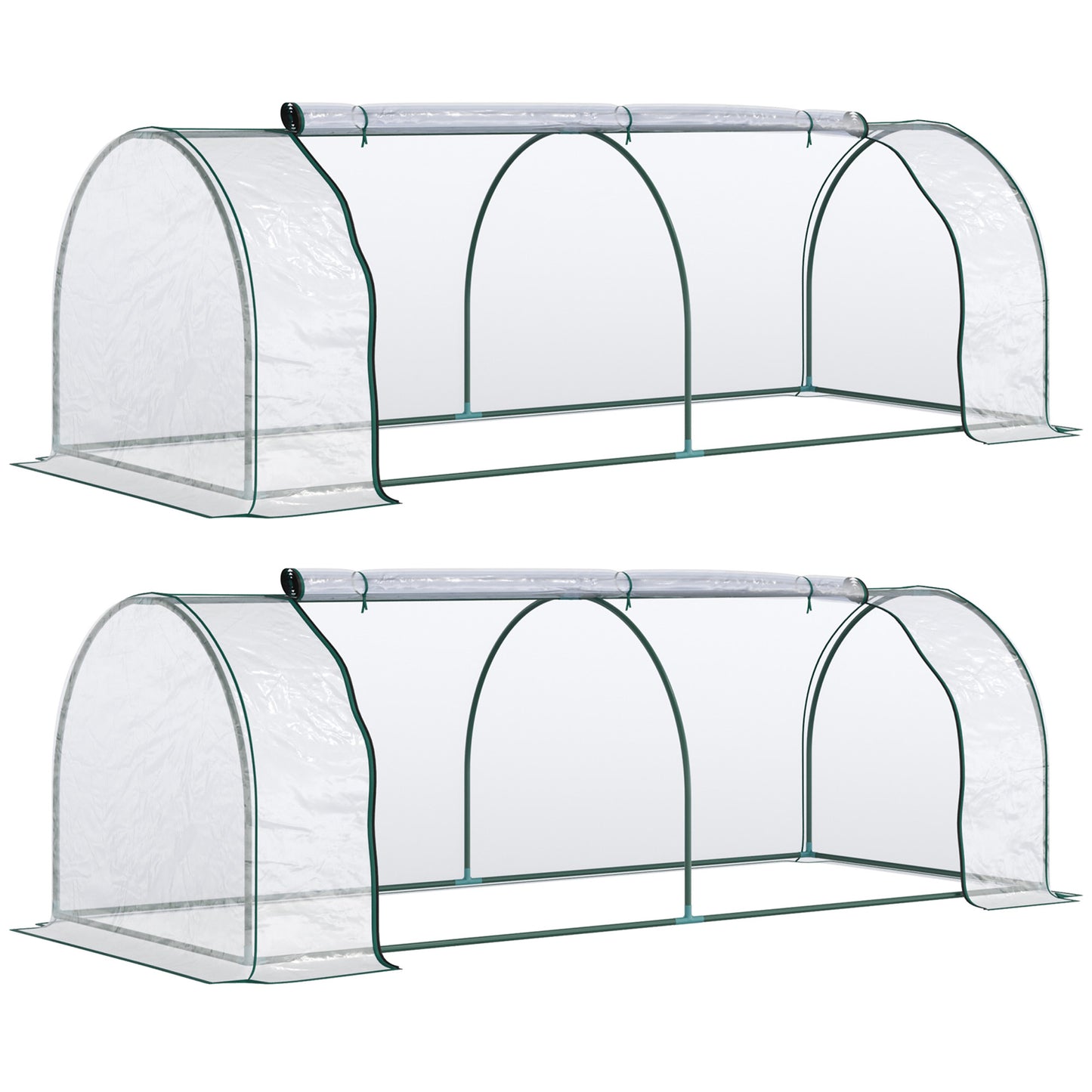 Set of 2 Tunnel Greenhouse, Green Grow House with Roll-up Door