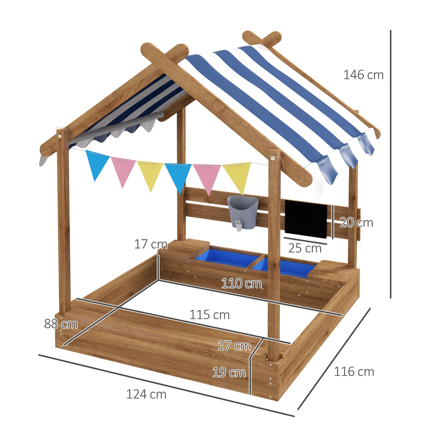 House-Designed Wooden Sandbox, Outdoor Sandpit, with Blackboard