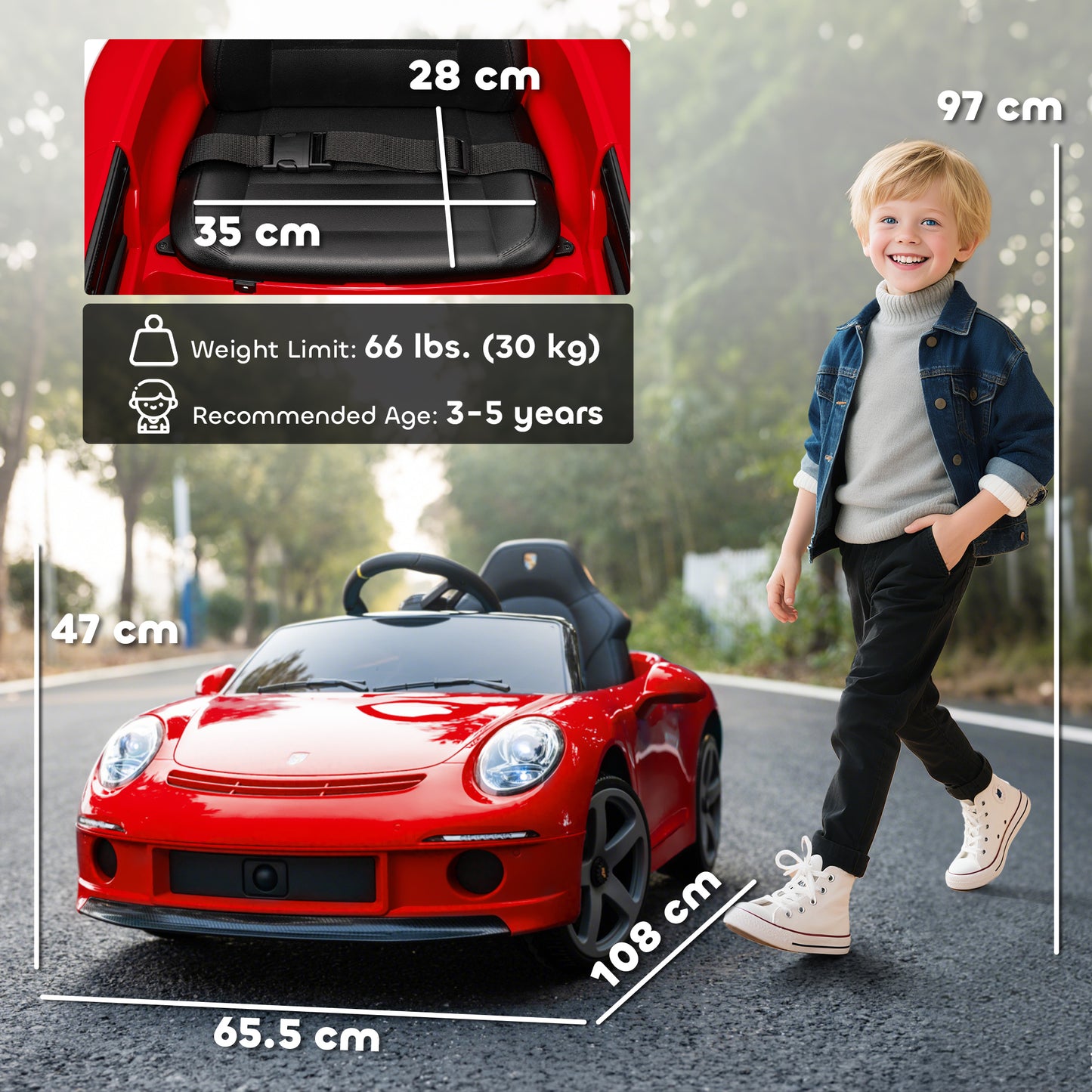 Kids Electric Car, 12V Licensed RUF GT Ride on Car with Suspension