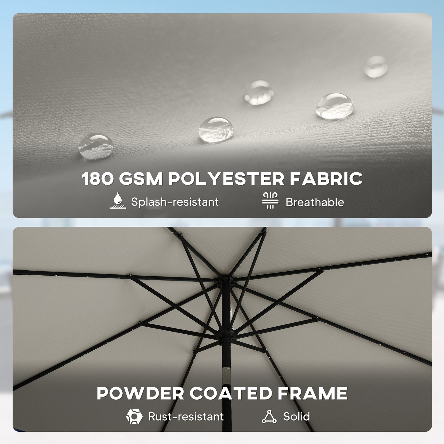 2.6 m Garden Parasol Umbrella with LED Solar Light, Parasol Cover