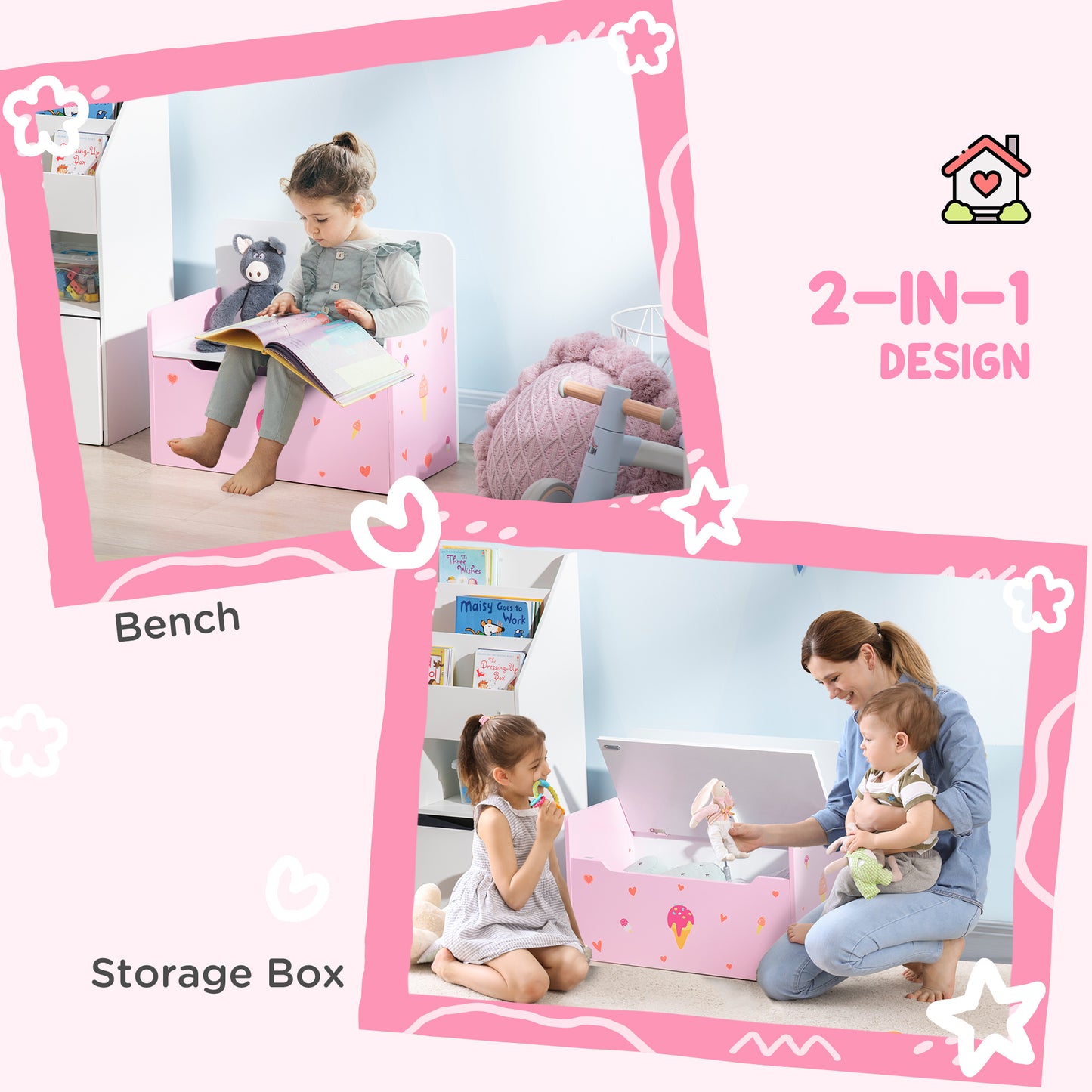 5PCs Kids Bedroom Furniture Set with Bed, Toy Box Bench