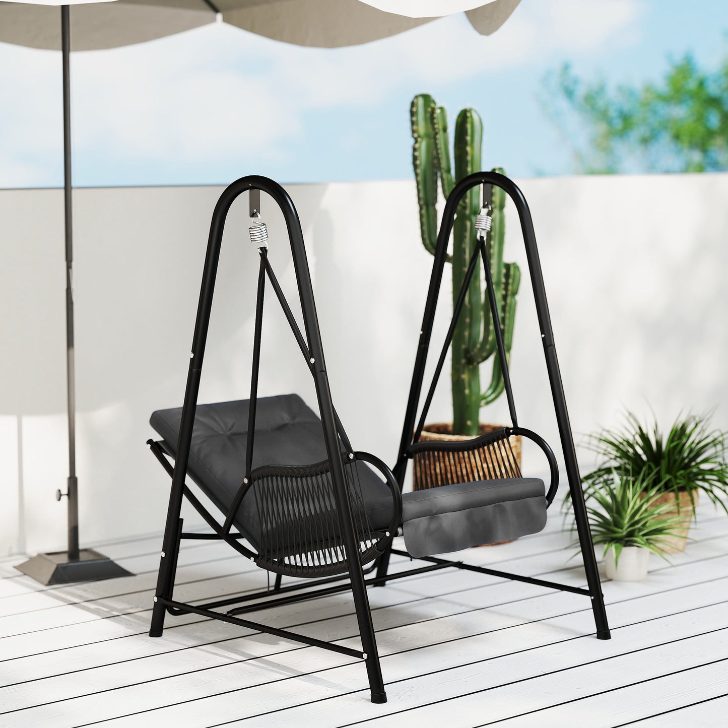 Rattan Swing Chair, Outdoor Garden Hanging Swing Seat with Stand
