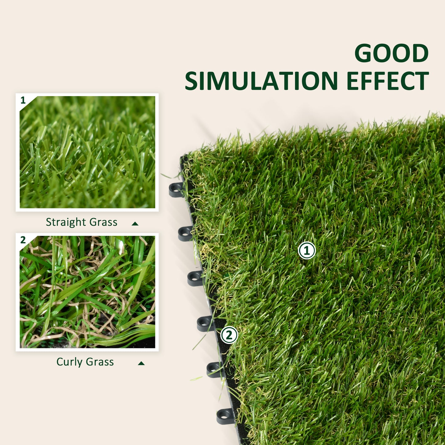 10-Piece Artificial Grass Set, Weatherproof Turf Tiles