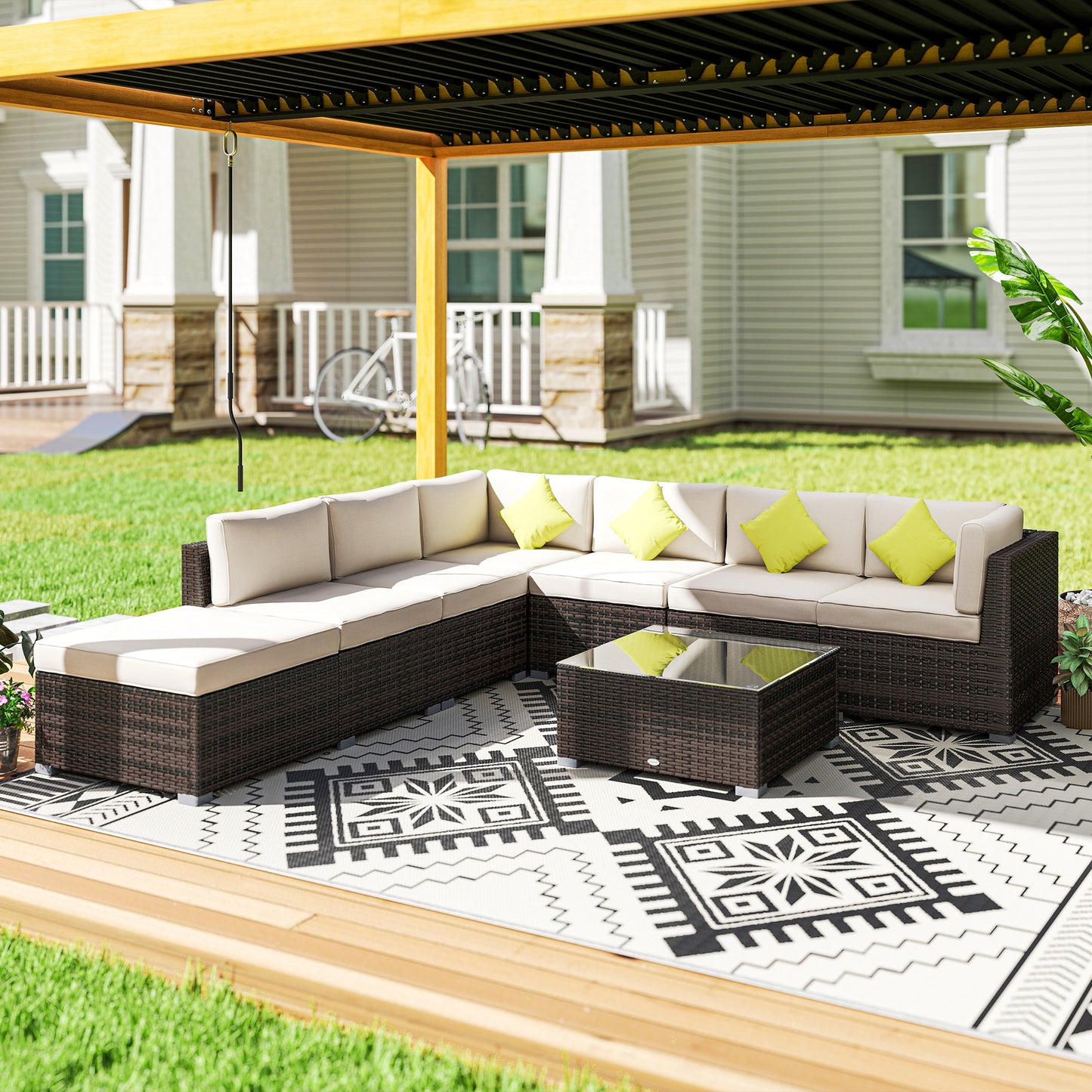 8 Piece Rattan Corner Sofa Set with Wide & Deep Seat