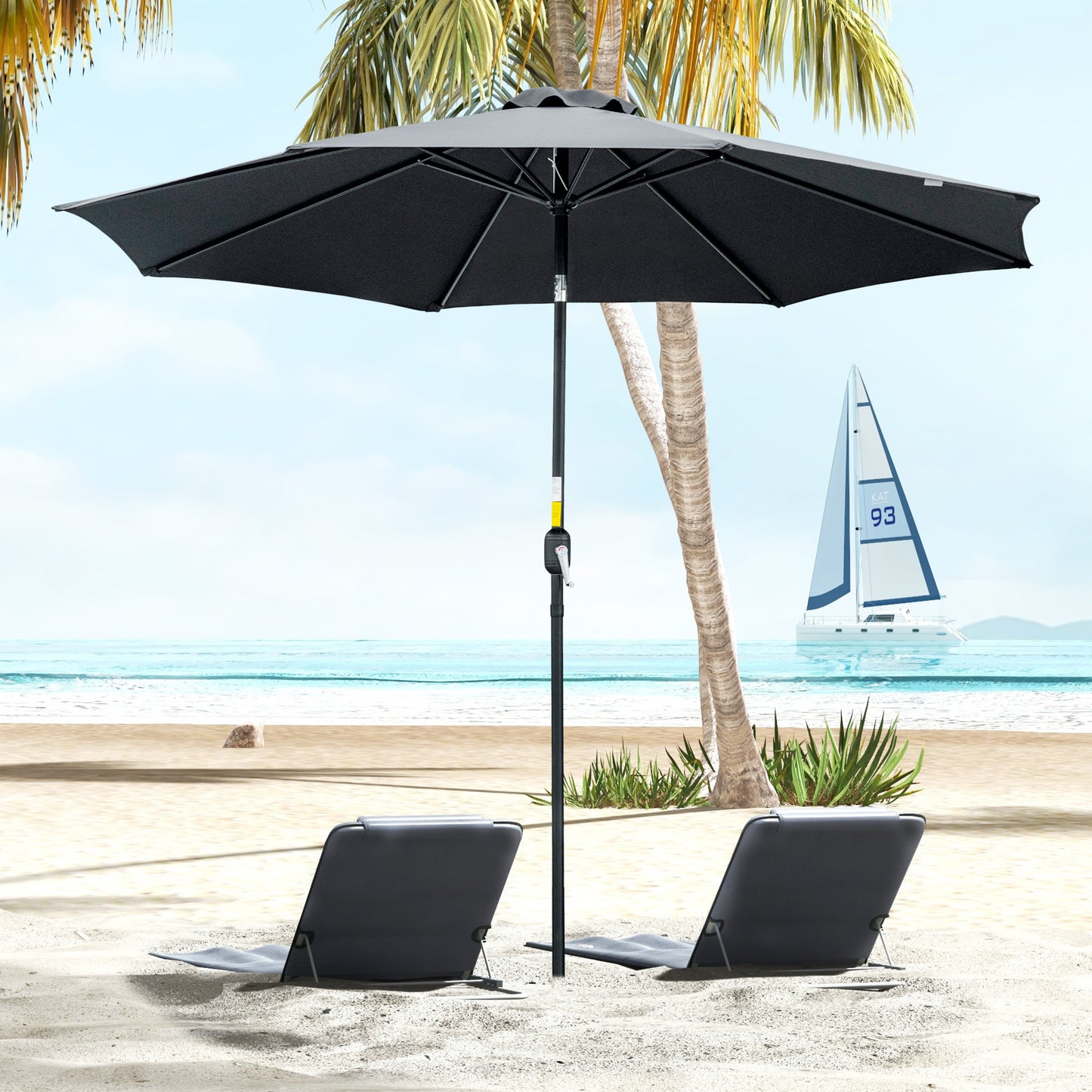 3(m) Tilting Parasol Garden Umbrellas, Outdoor Sun Shade with 8 Ribs