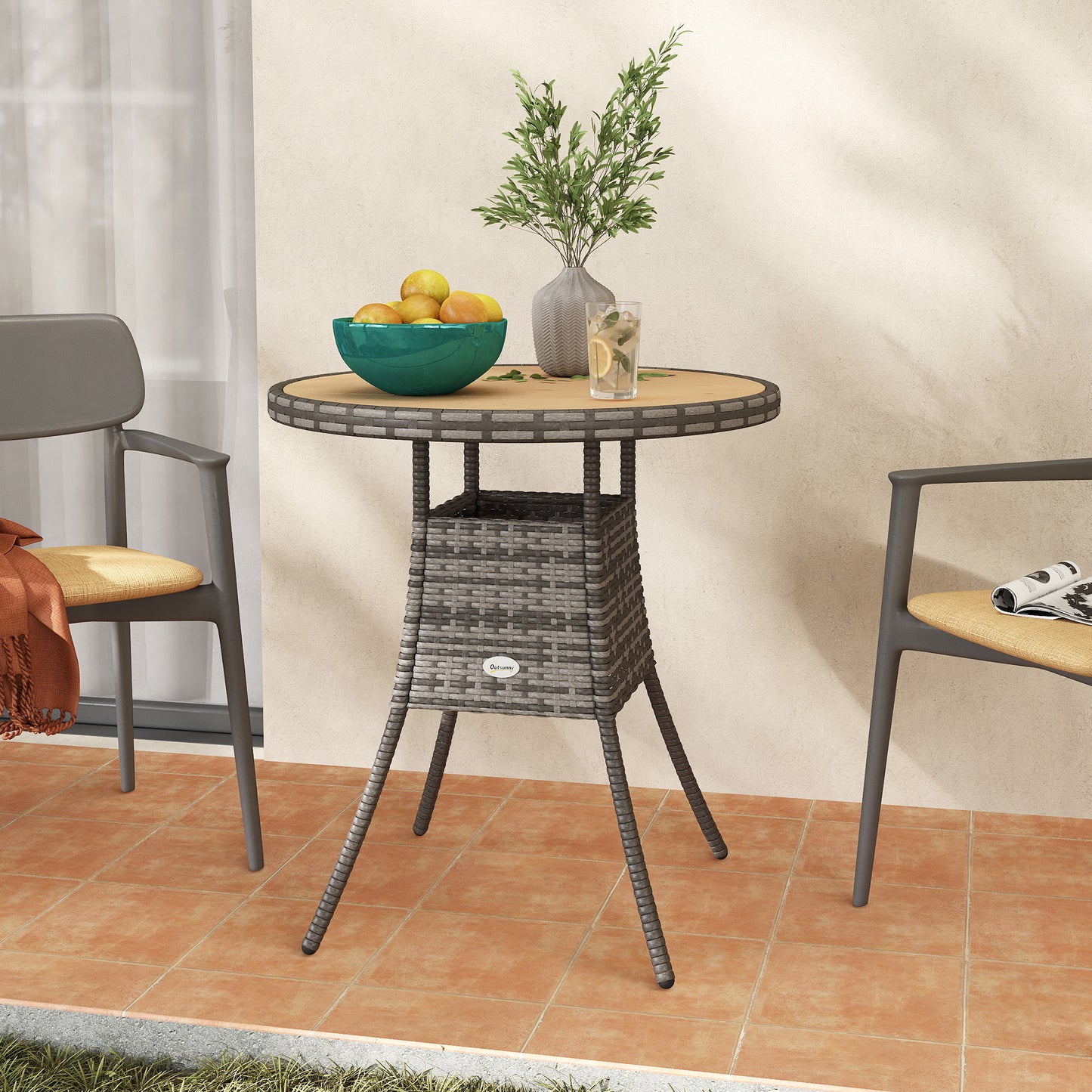 70 cm Wood-Effect Rattan Garden Table