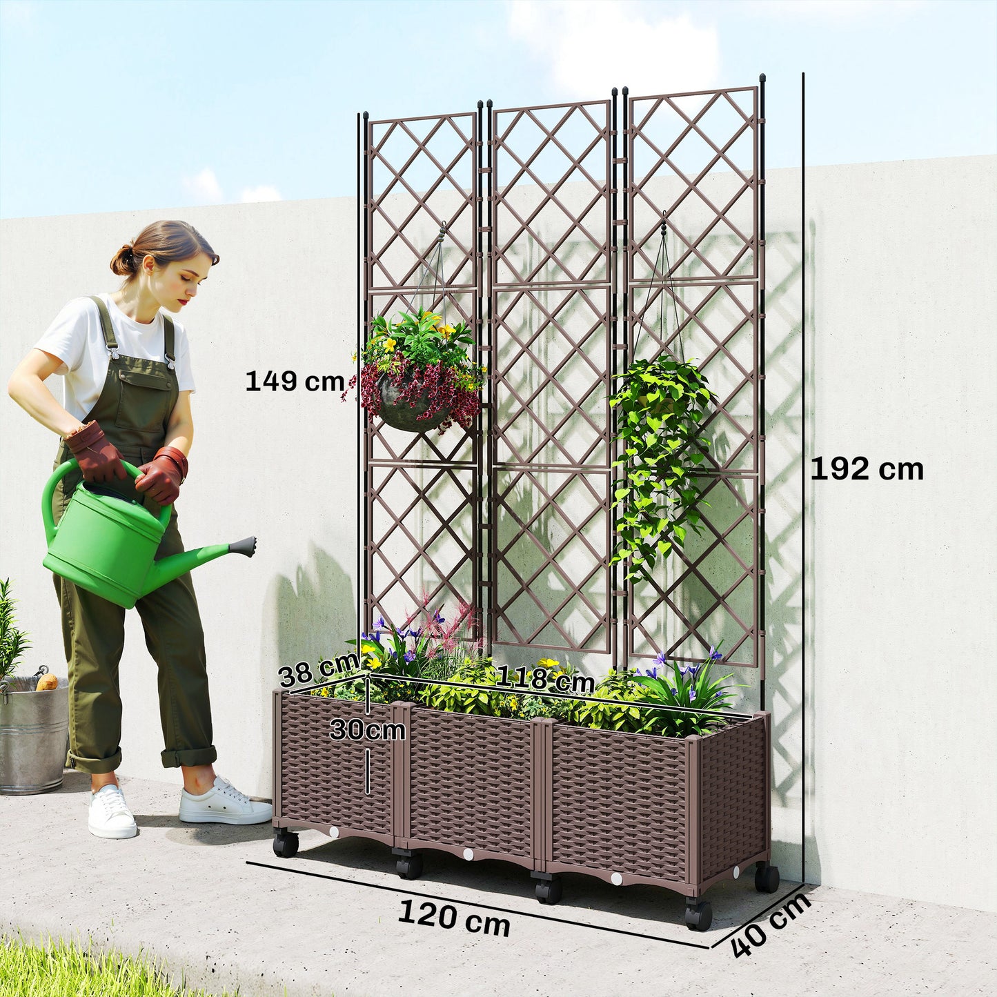Plastic Raised Planter with Trellis