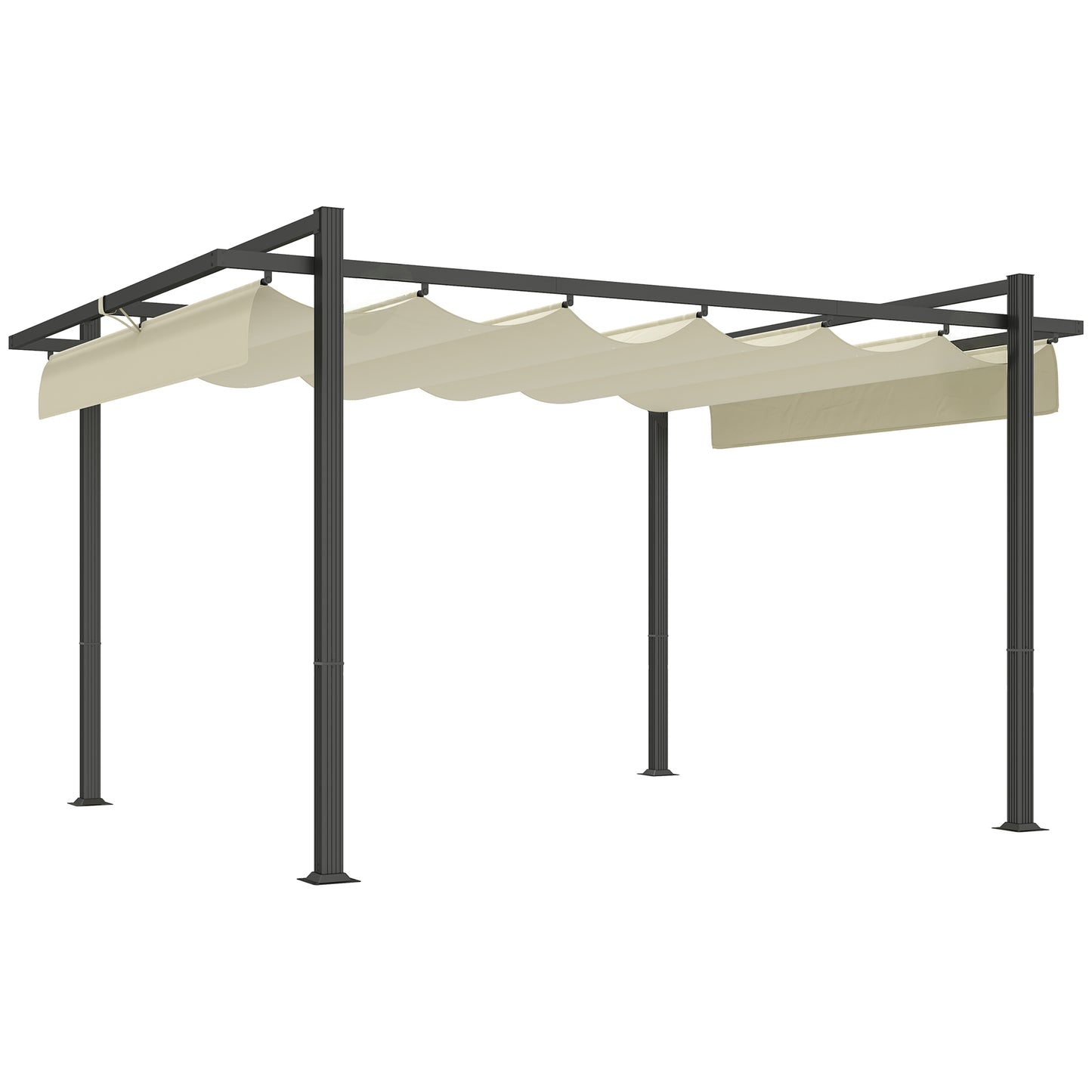 3 x 4m Aluminium Pergola, with Retractable Roof - Grey/Khaki
