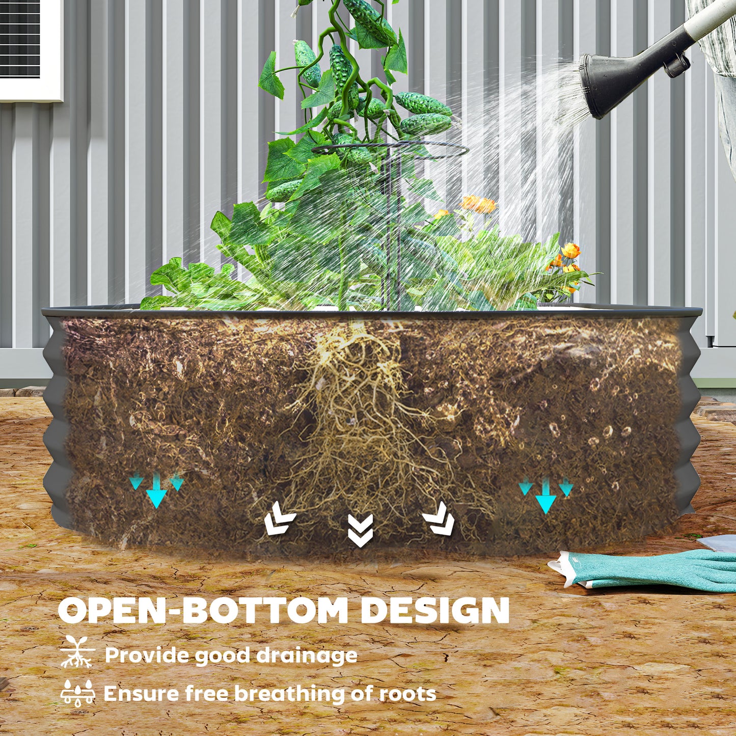 Set of Two 181 x 93cm Steel Planters