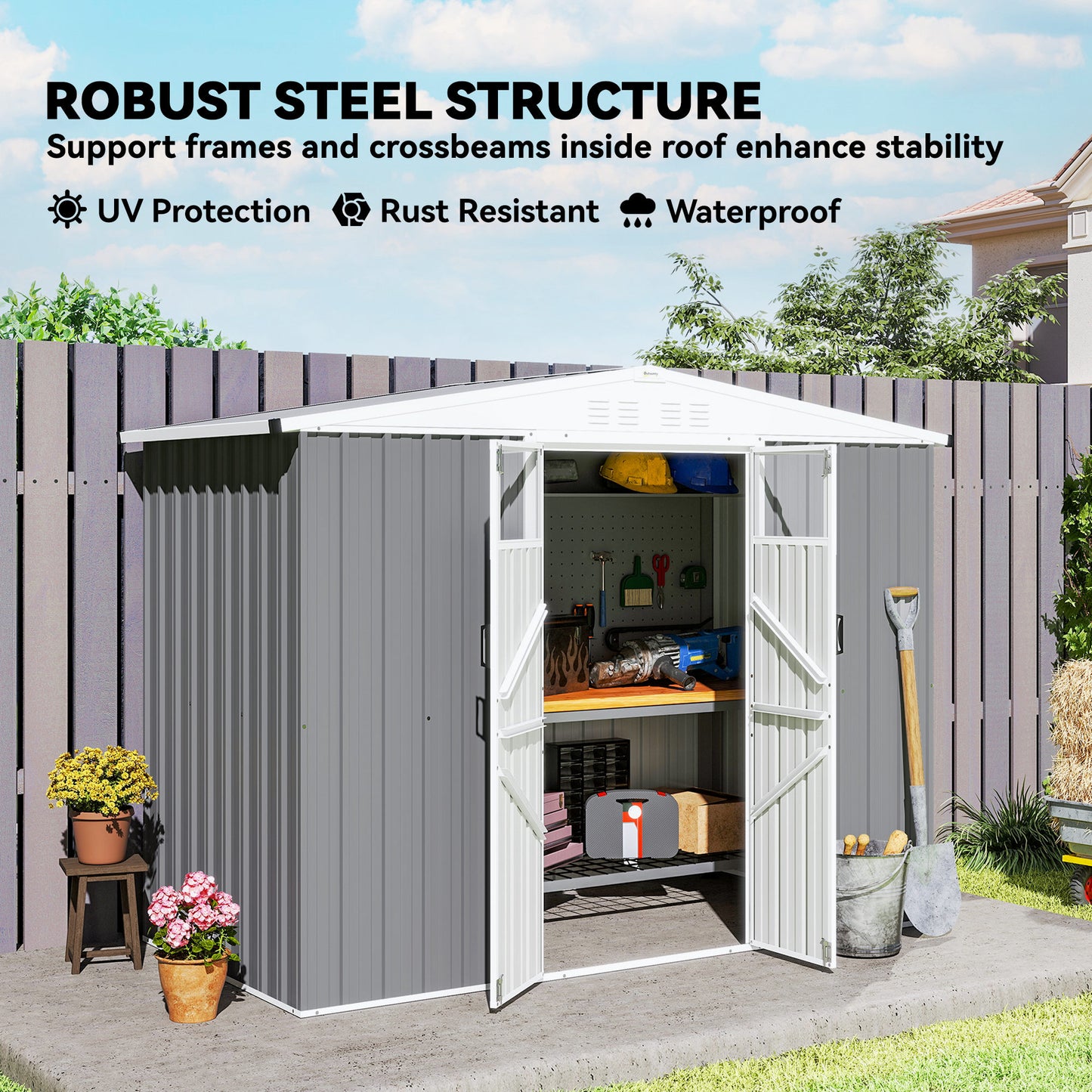 8 x 4 ft Metal Garden Shed, Garden Storage Shed with Window (1)