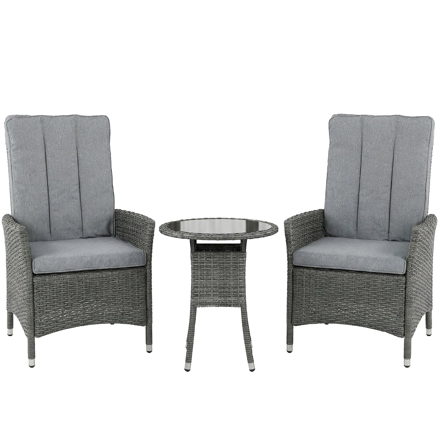 Rattan Bistro Set, Reclining Garden Chairs and Glass Coffee Table