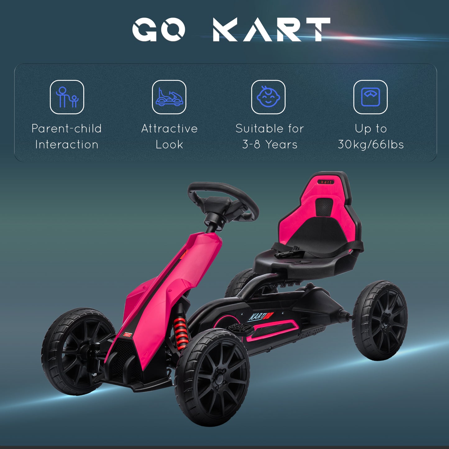 Kids Pedal Go Kart, with Adjustable Seat, EVA Wheels, Seat, Handbrake