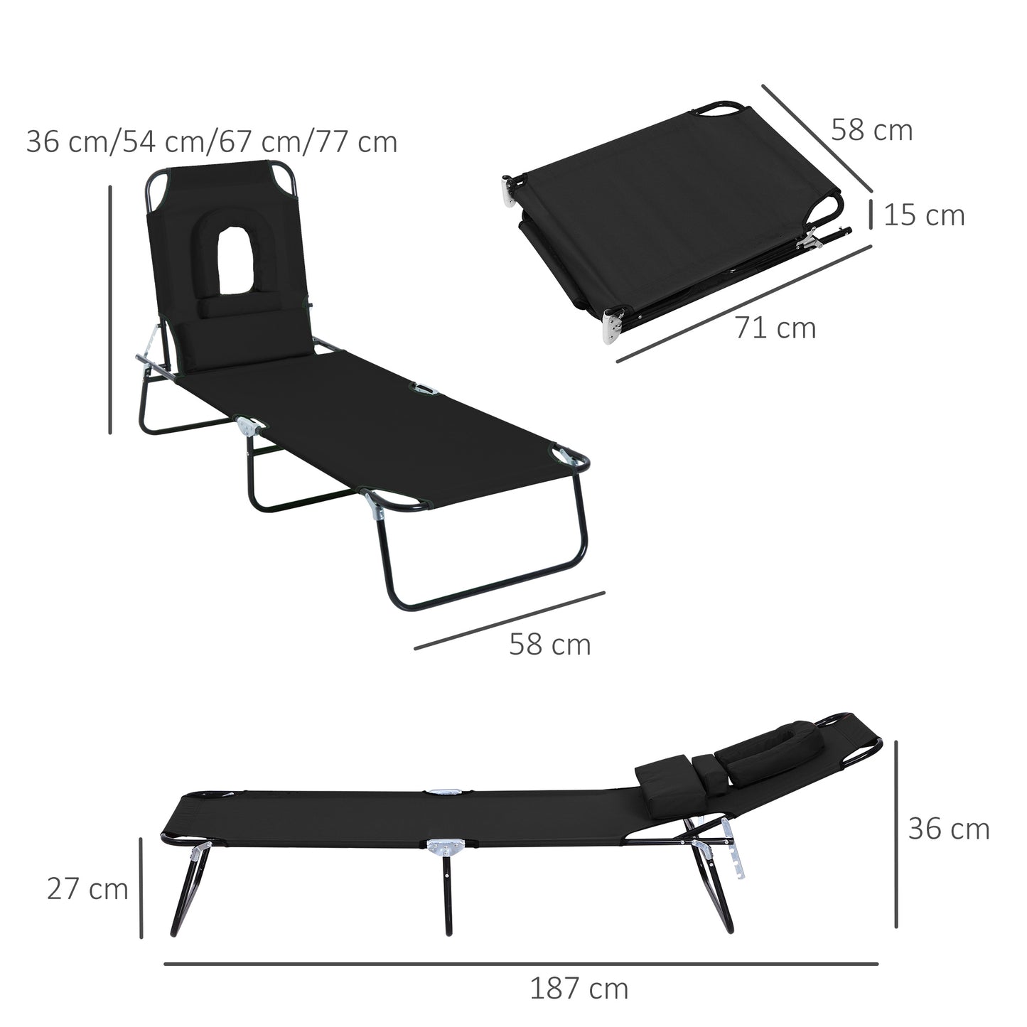 Outdoor Folding Sun Lounger with Face Hole