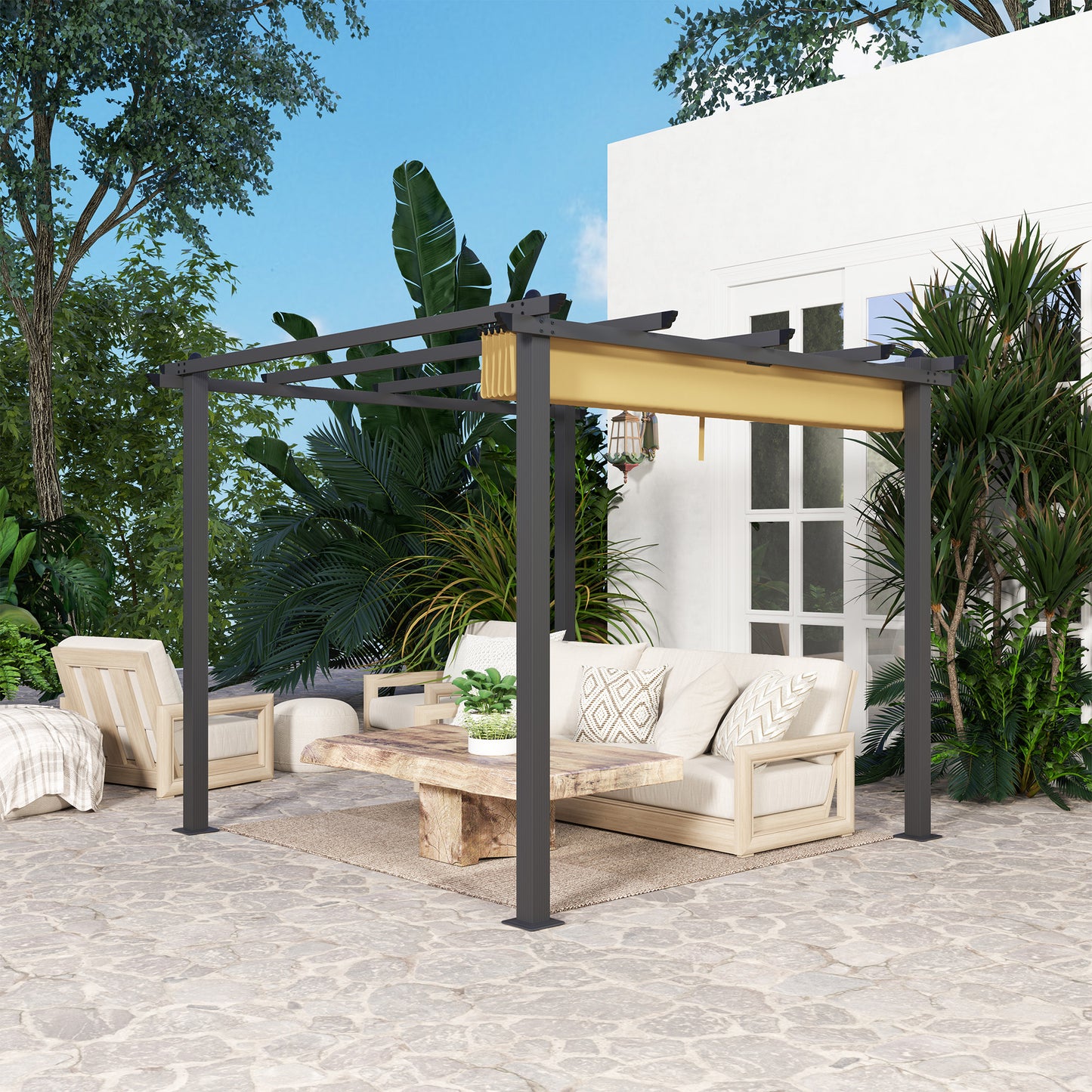3 x 3m Aluminium Pergola, with Retractable Roof