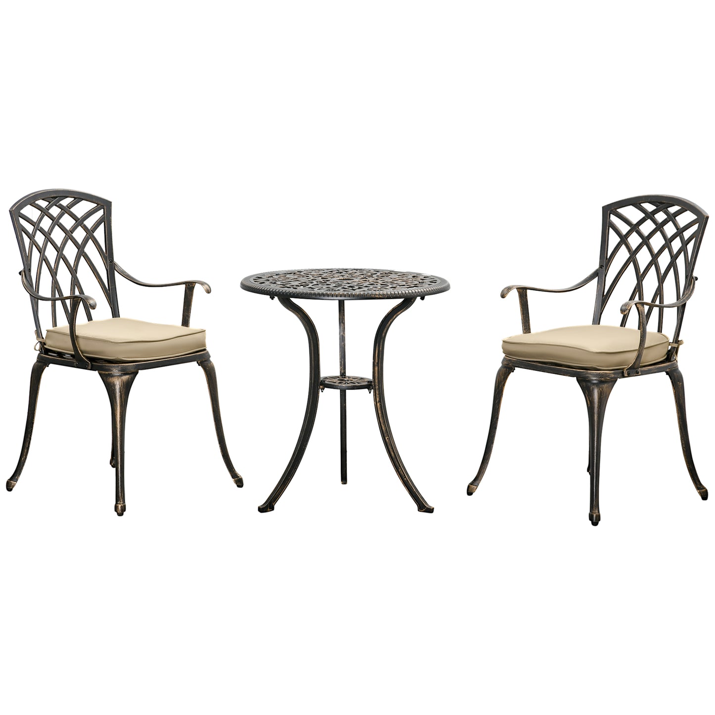 3pc Cast Aluminium Garden Bistro Set for 2 with Parasol Hole