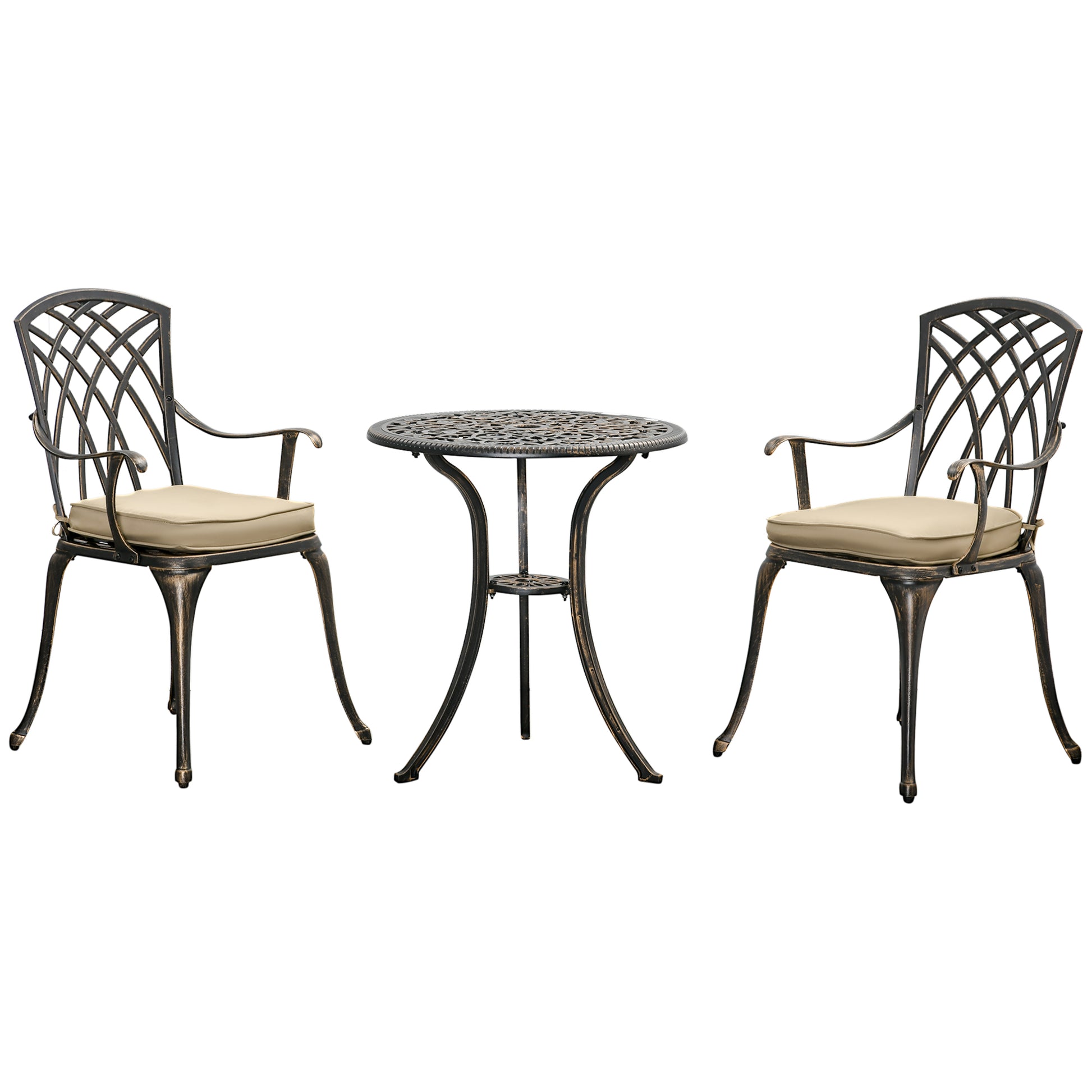 3pc Cast Aluminium Garden Bistro Set for 2 with Parasol Hole