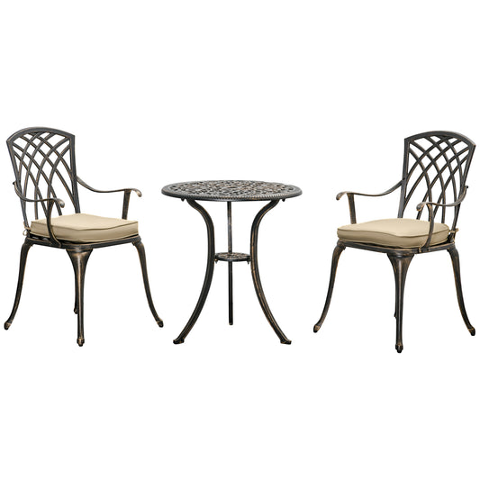 3pc Cast Aluminium Garden Bistro Set for 2 with Parasol Hole