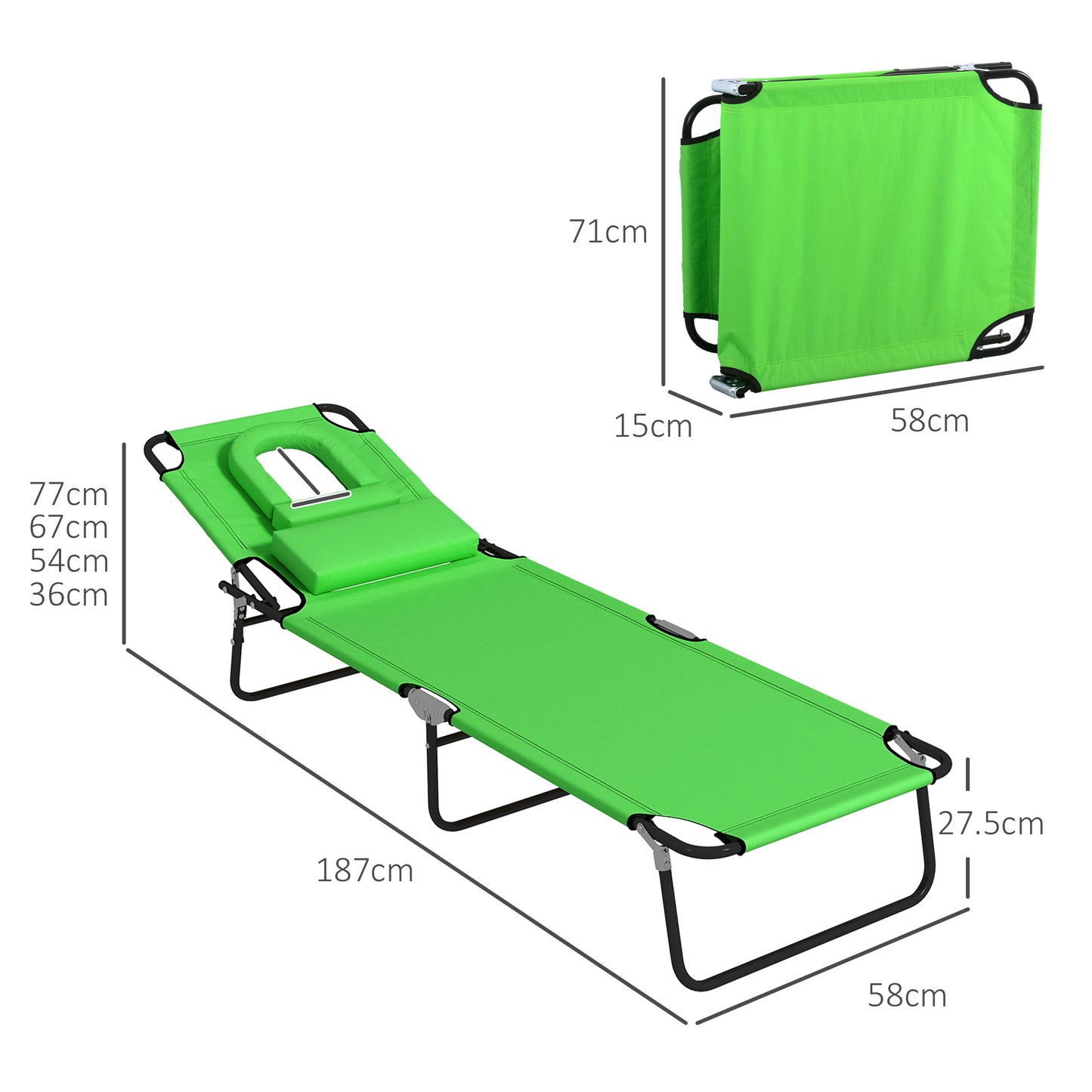 Folding Sun Loungers Set of 2 with Face Hole