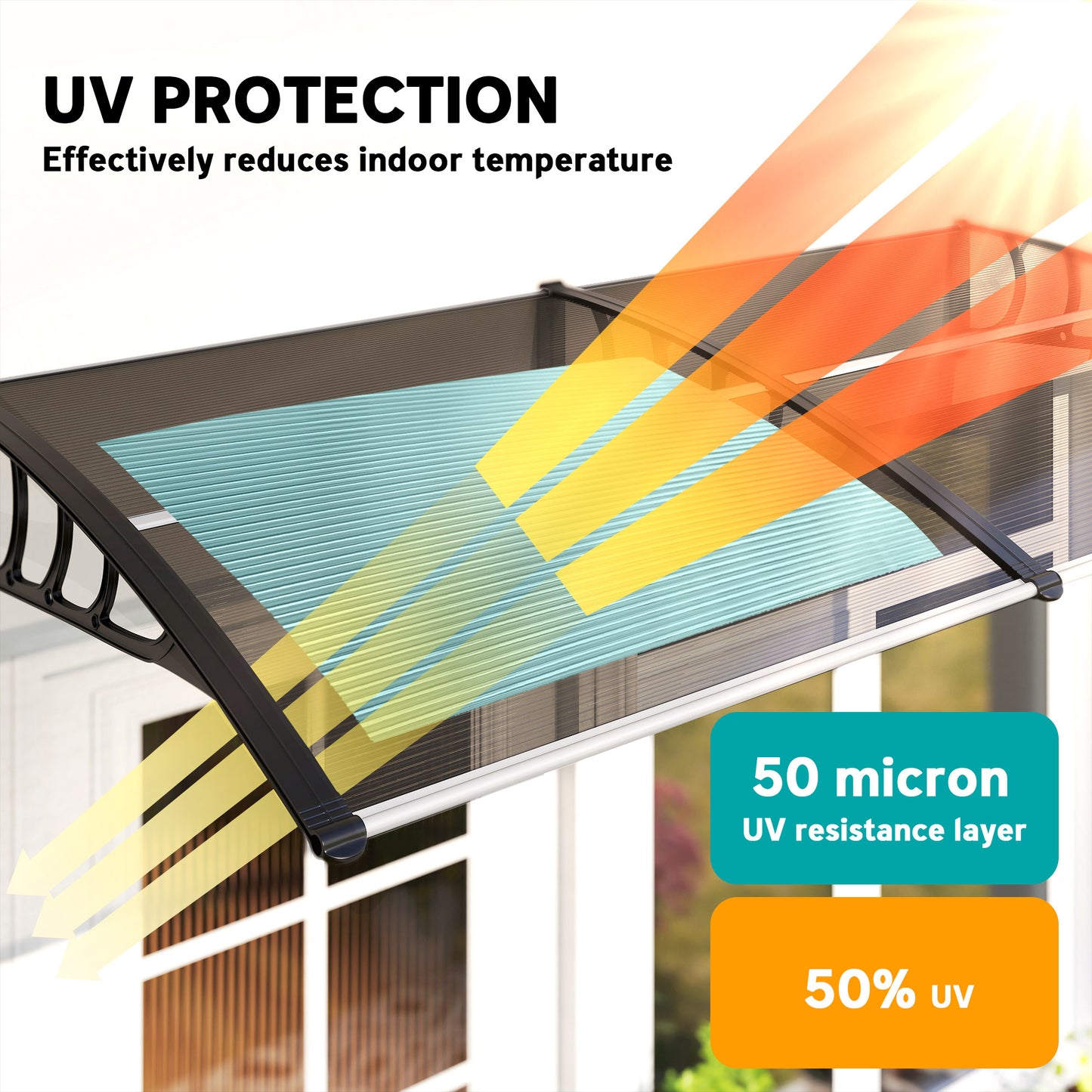 Front Door Canopy, Outdoor Awning, Rain Shelter, 200 x 96cm