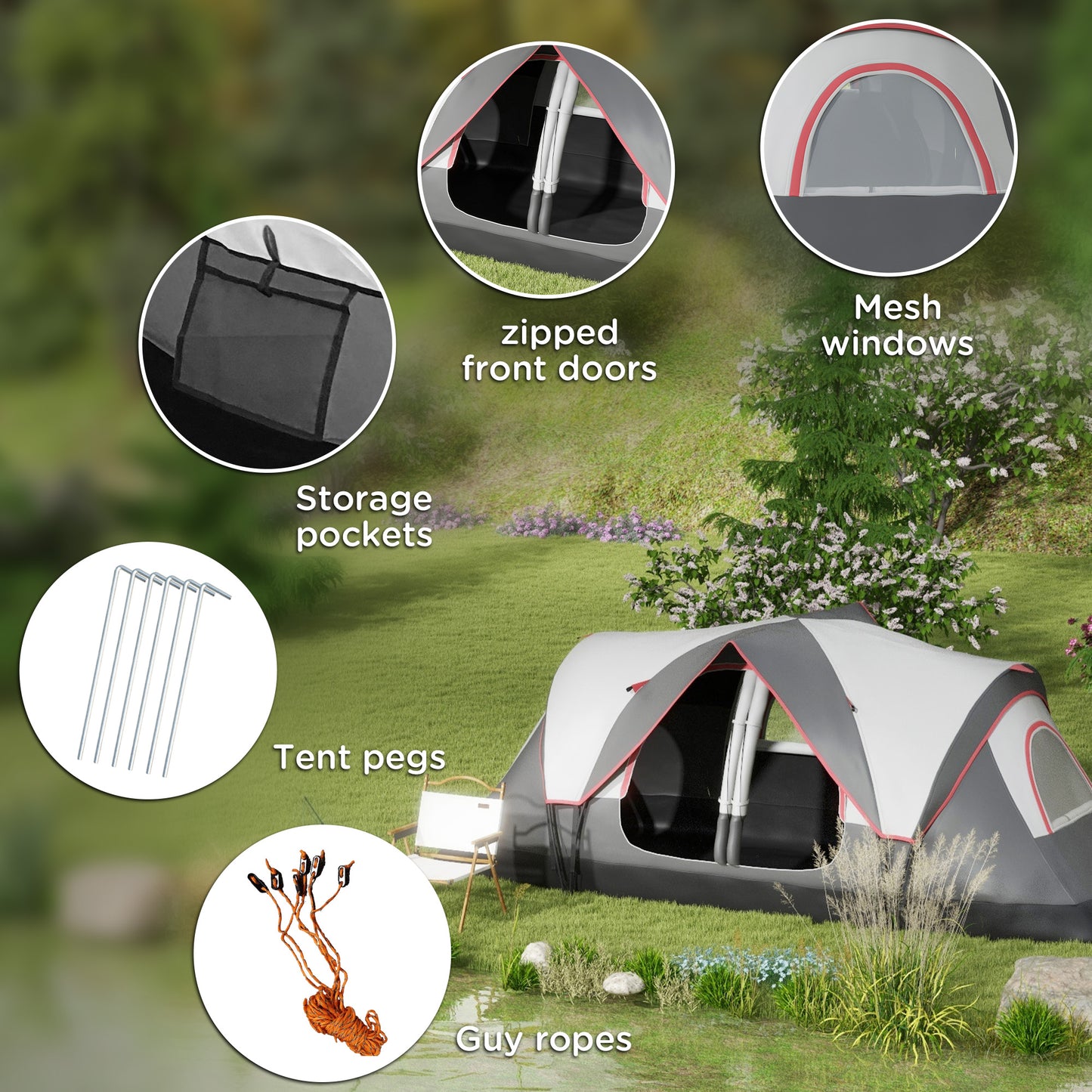Camping Tent for 6-8 Man with 2000mm Waterproof Rainfly