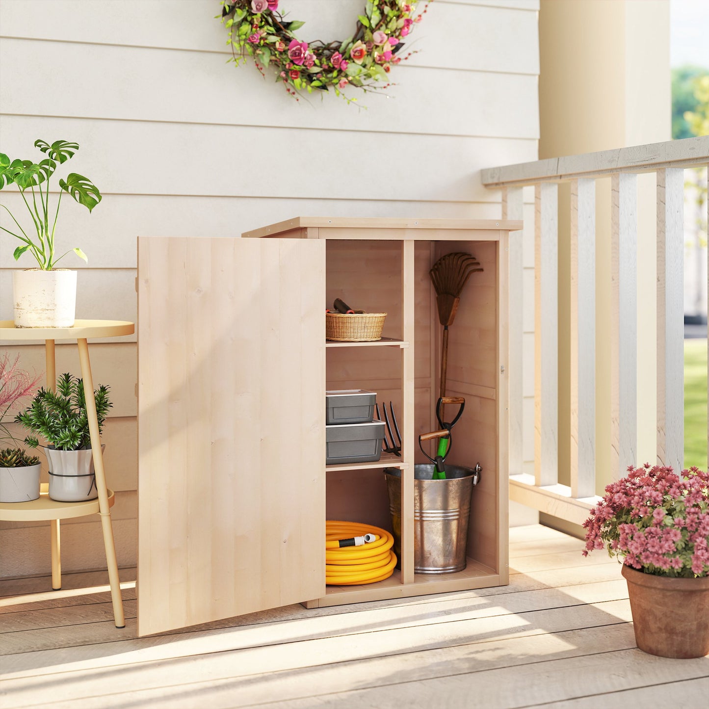 Wooden Small Shed, Garden Storage Shed with Shelves and Bolt Latch