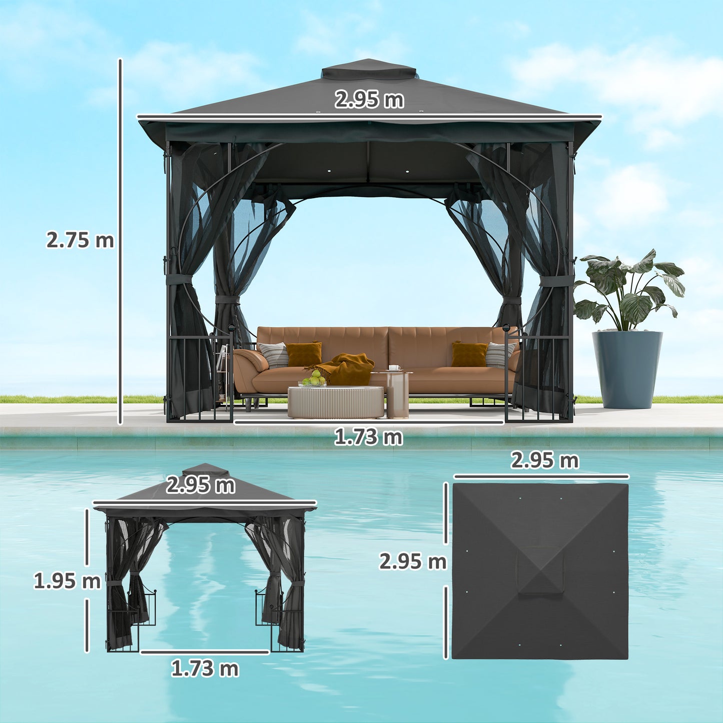 3 x 3m Garden Gazebo Patio Party Tent Shelter Outdoor Canopy Double