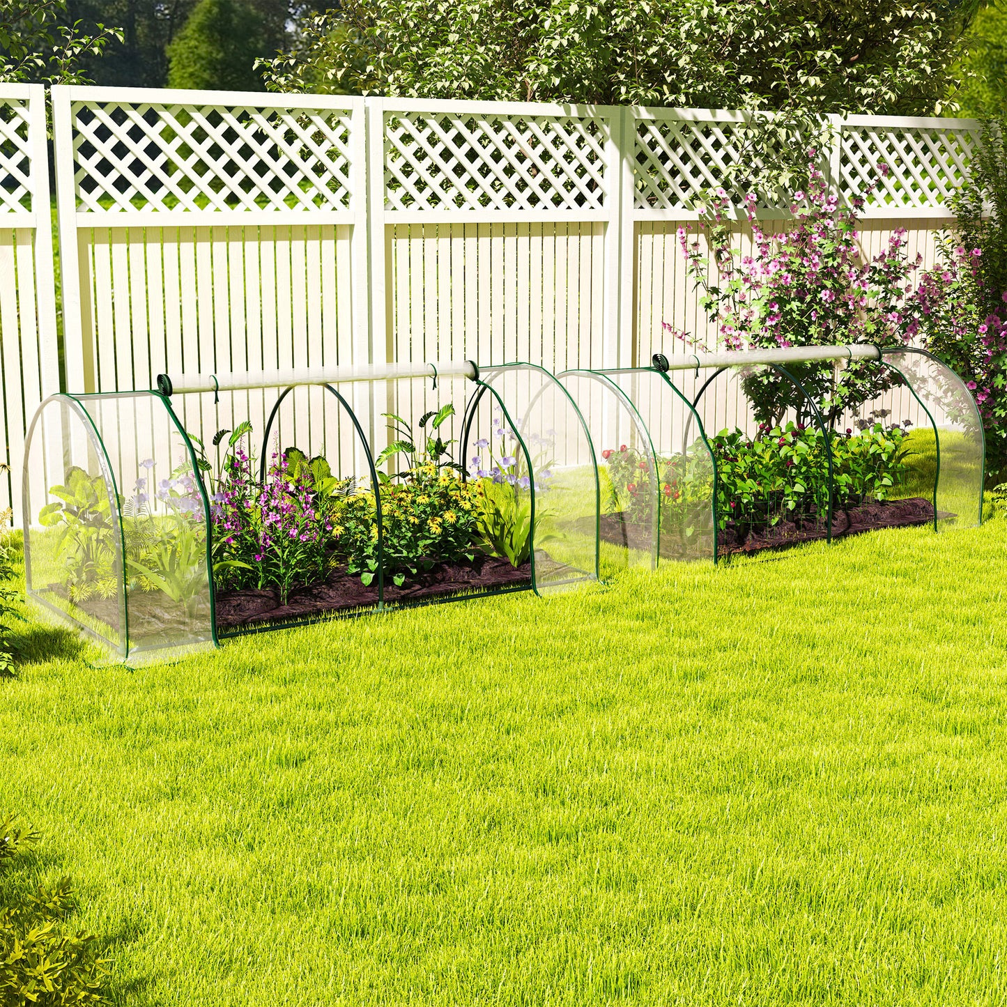Set of 2 Tunnel Greenhouse, Green Grow House with Roll-up Door (1)