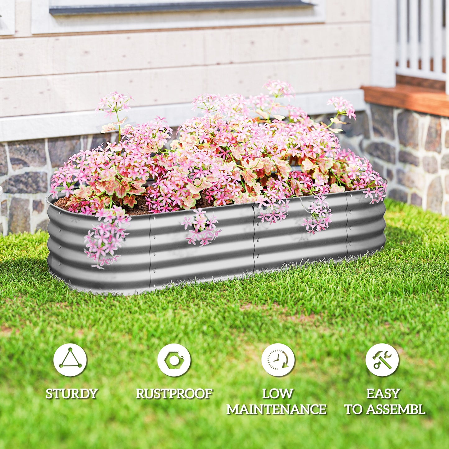 Galvanised Raised Garden Bed, Metal Planter Box with Safety Edging (2)