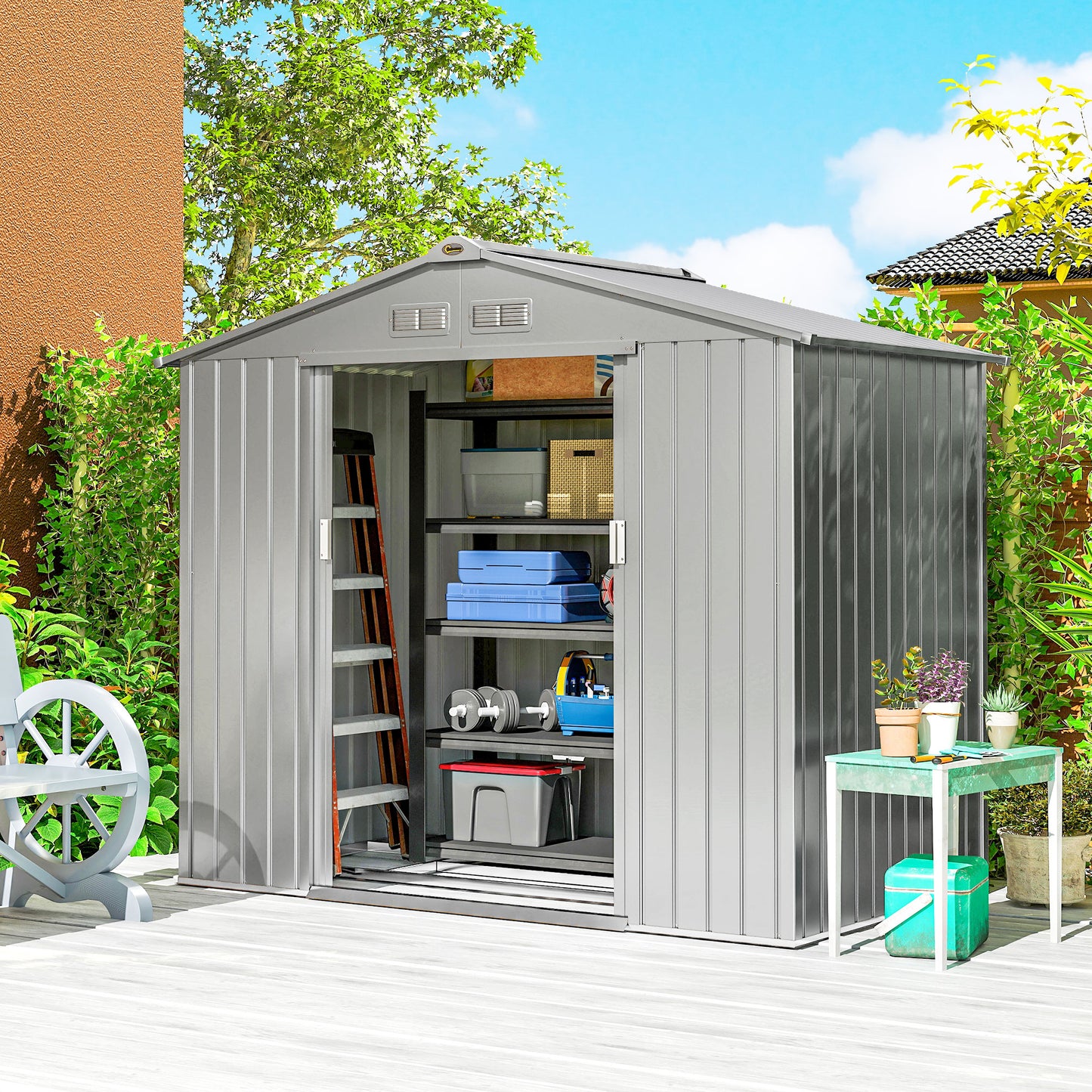 7 x 4ft Lockable Metal Garden Tool Storage Shed Storage