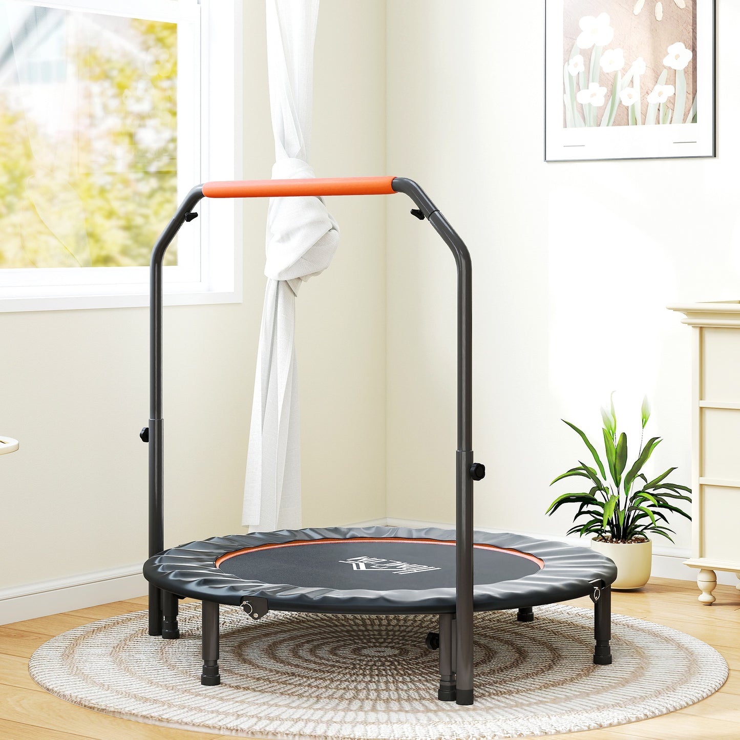 48" Foldable Mini Fitness Trampoline, with Adjustable Foam Handle