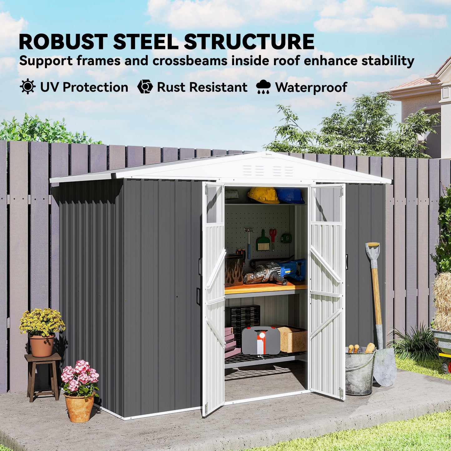 8 x 4 ft Metal Garden Shed, Garden Storage Shed with Window