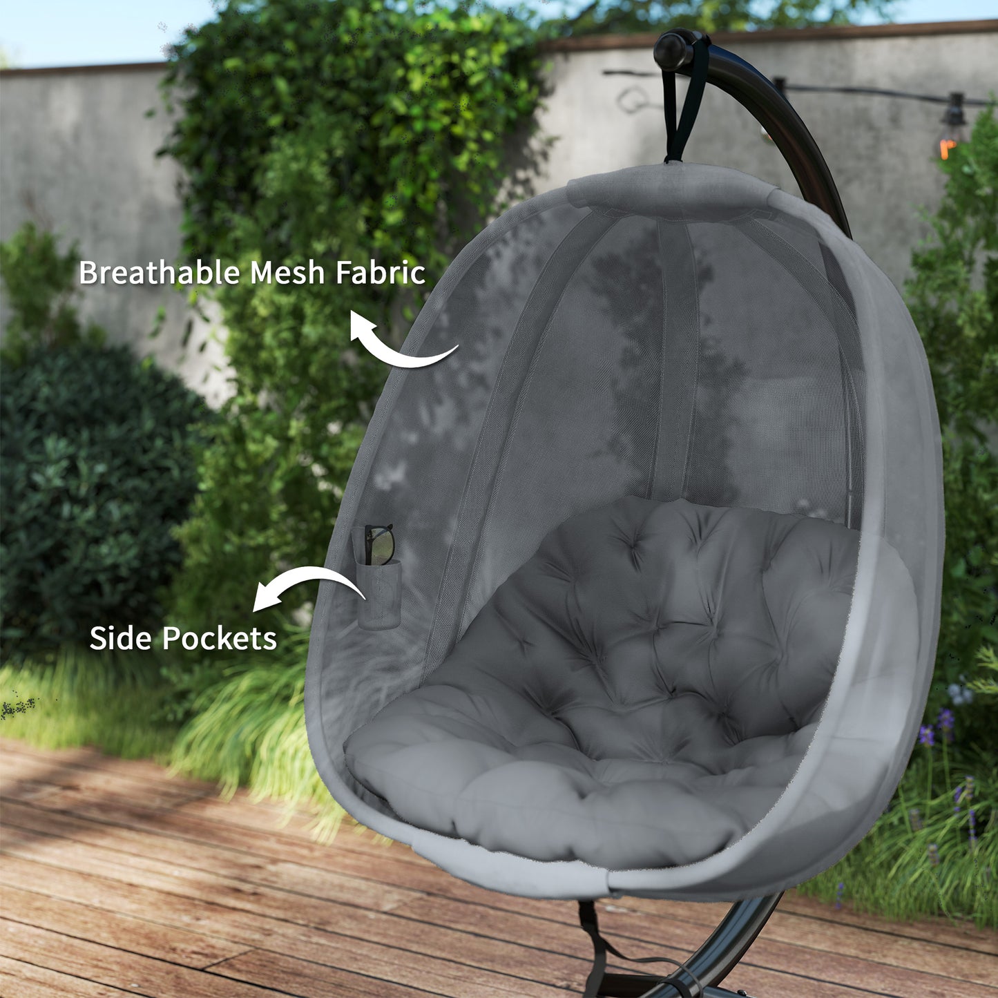 Hanging Egg Chair, Folding Texteline Swing Hammock with Side Pocket