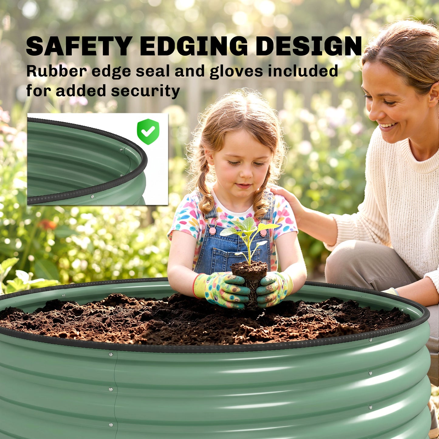 Galvanised Raised Garden Bed with Safety Edging