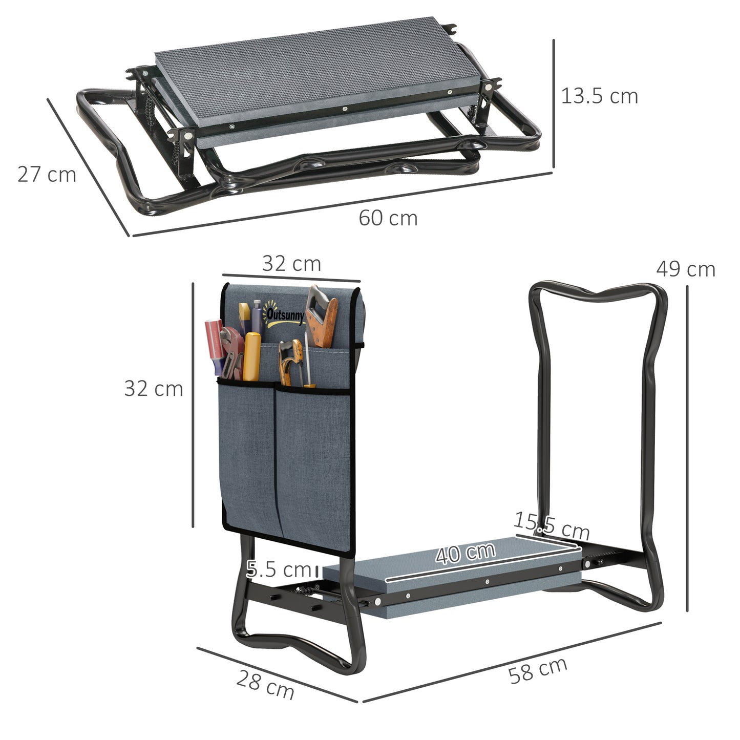 Steel Frame Padded Garden Kneeler, with Tool Bag