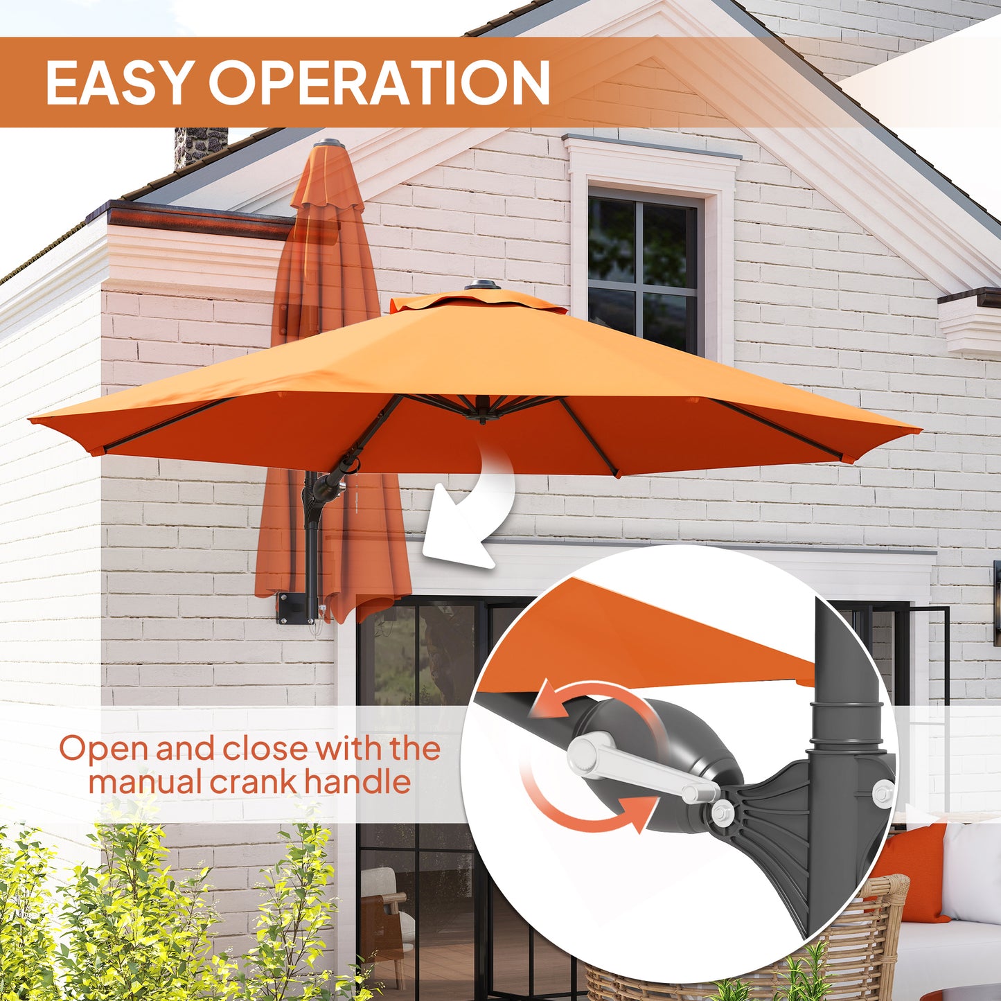 3(m) Wall-Mounted Parasol Shade, with Handle