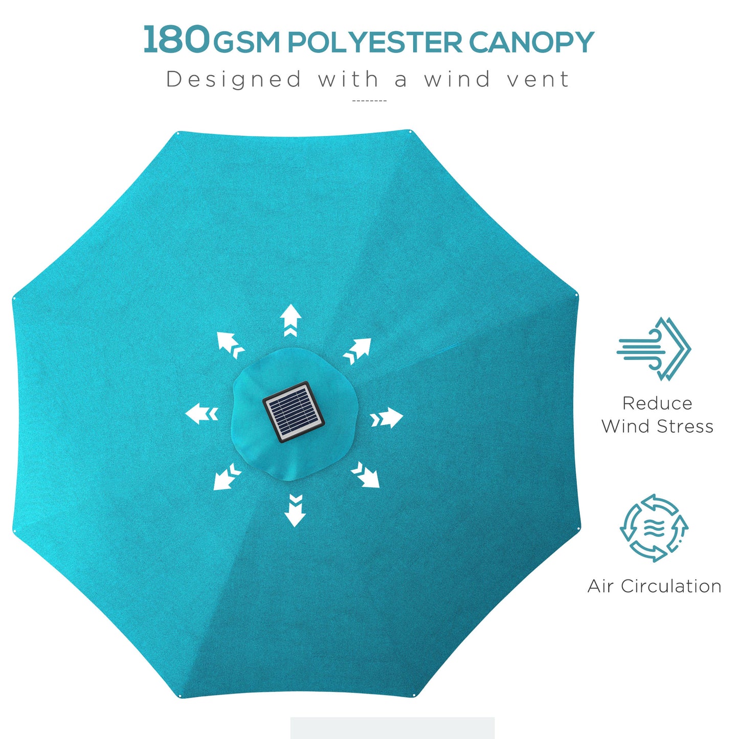 3m Parasol, with Solar-Powered LED Lights
