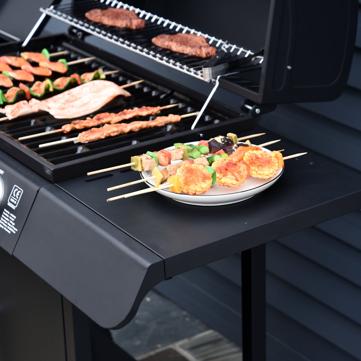 4+1 Burner Gas BBQ Grill, Outdoor Barbecue Trolley with Wheels